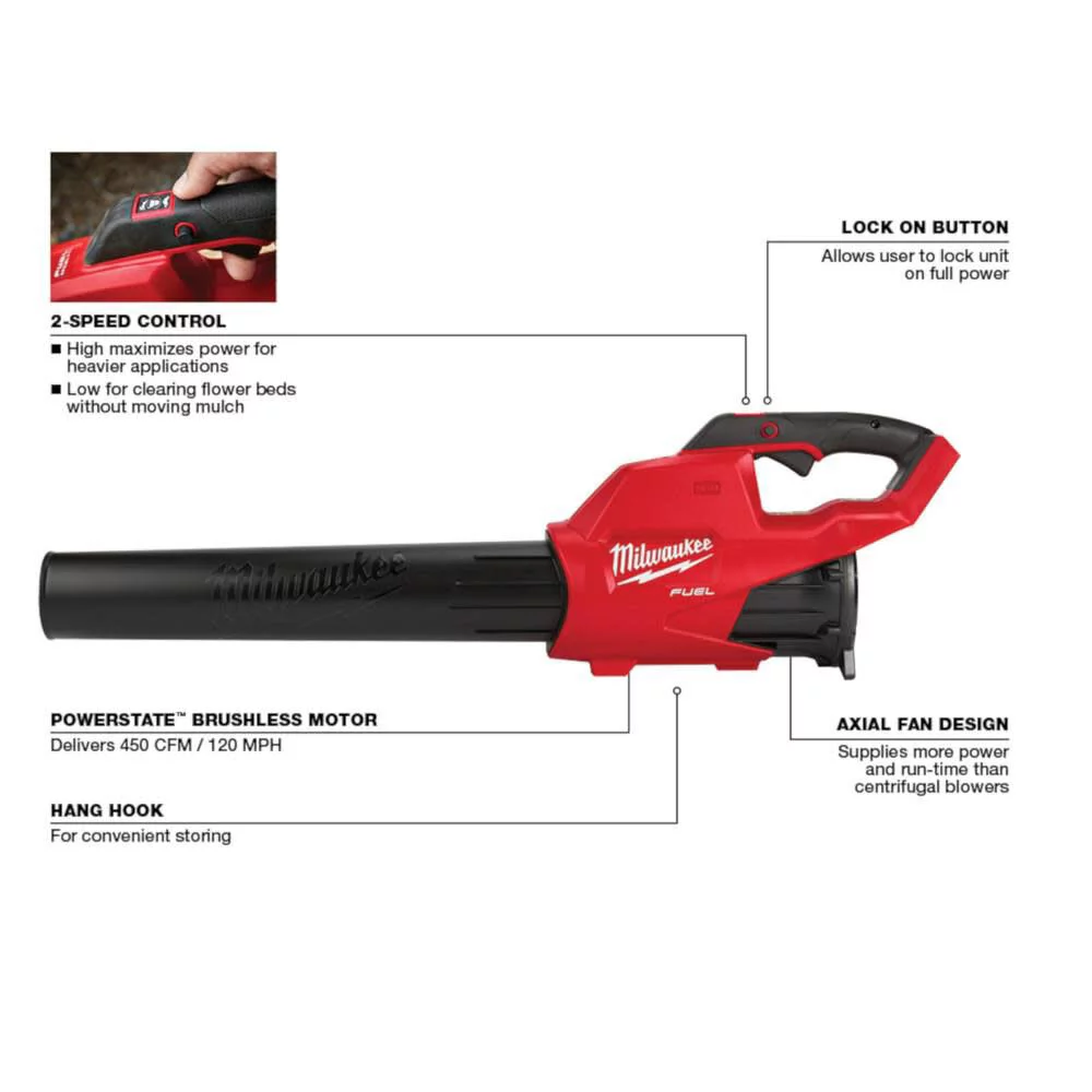 Milwaukee Electric Tools M18 Fuel 120 MPH 450 CFM 18-Volt Lithium-Ion Brushless Cordless Handheld Leaf Blower for Lawn Care and Patio (Tool-Only)+ Togology Accessories