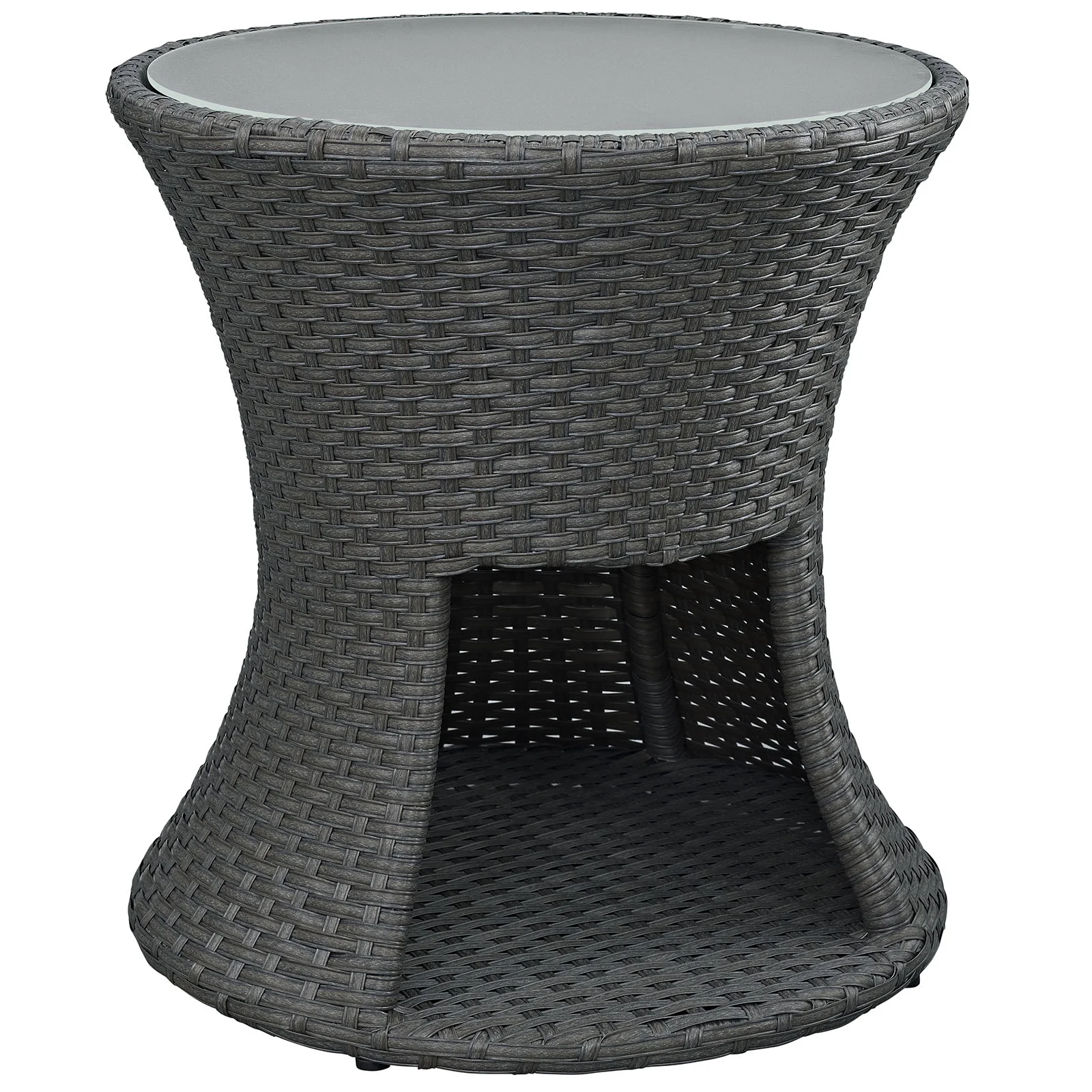 Lounge Coffee Side Table, Drak Gray Grey, Rattan, Wicker, Round, Outdoor Patio Balcony Cafe Bistro Garden Hospitality Restaurant, Modern Contemporary HB32796