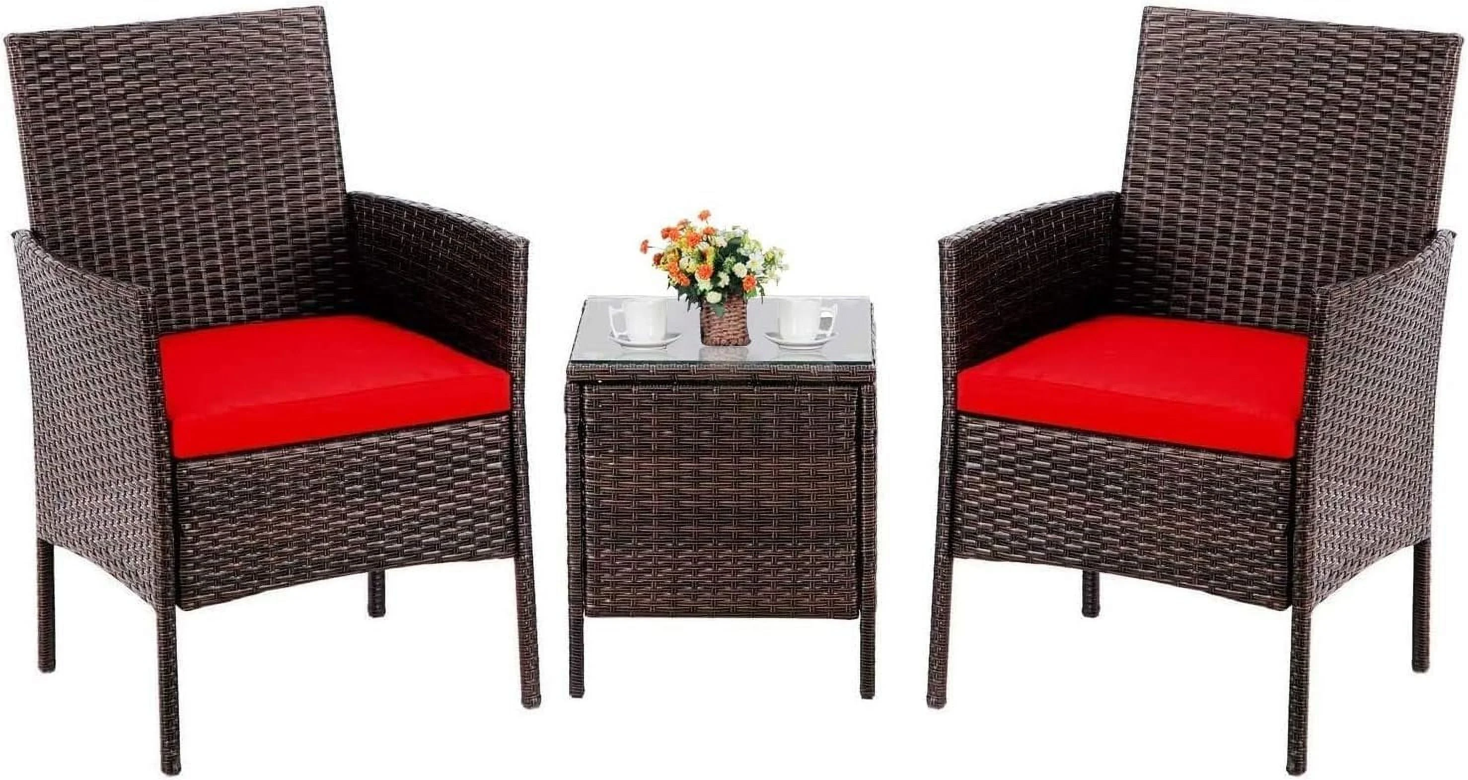 DSZBNUIO 3 Piece Patio Chairs Outdoor Black Wicker Chair Small Patio   Front Porch  Patio Chairs  with Glass Top Coffee  Patio  (GreyThickened Cushion)