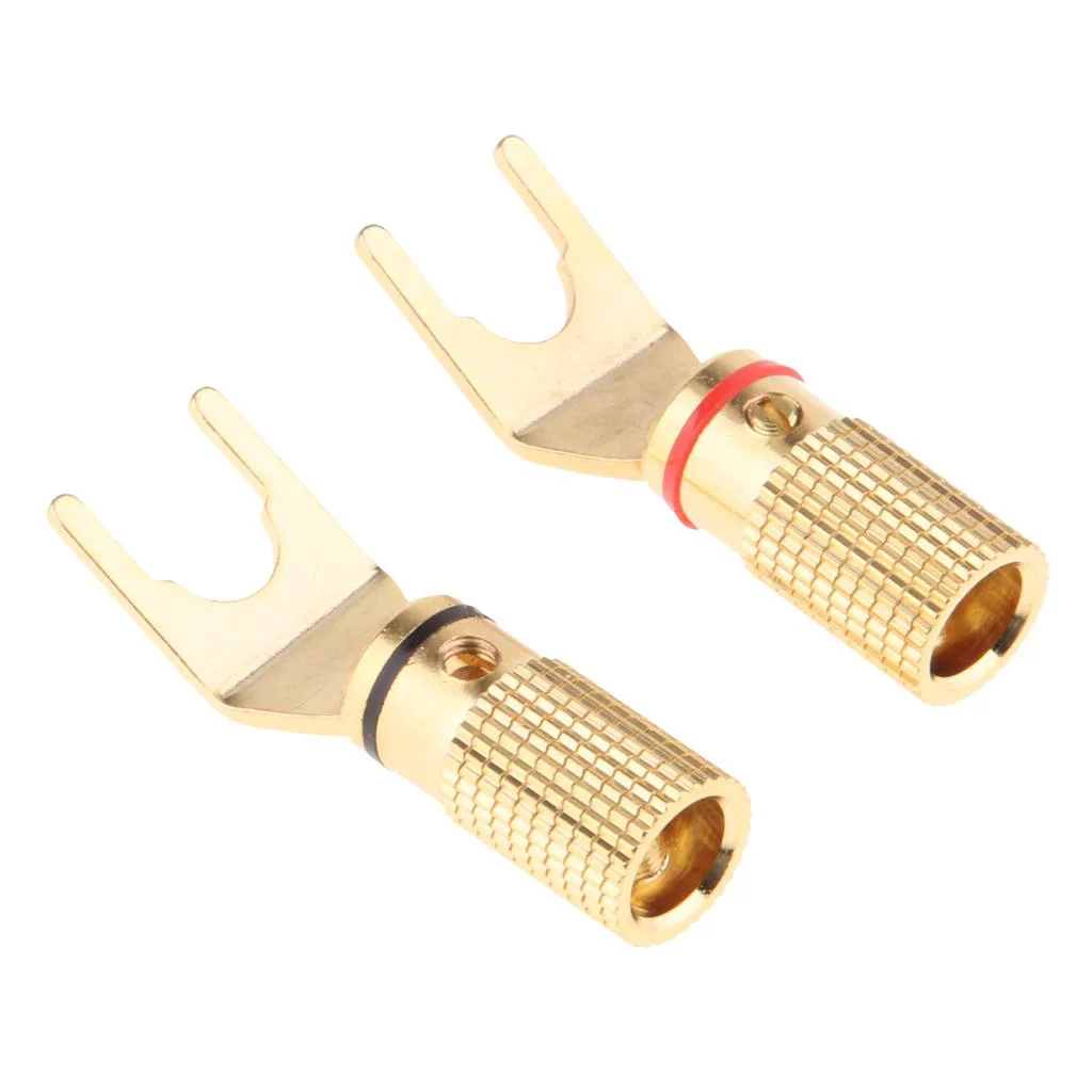 Y/U Type Gold Plated Copper Banana Plug Screw Spade Cable Wire Connectors (Pack 2)