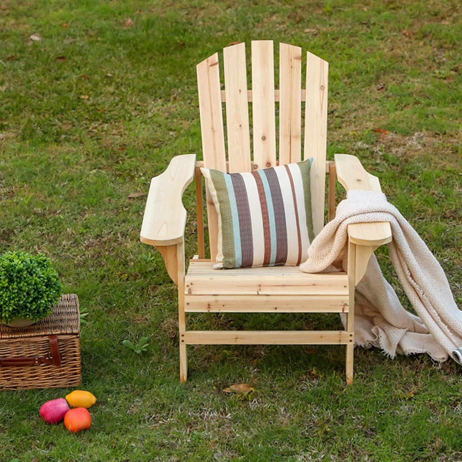 Outdoor Natural Wood Adirondack Classic Chair for Patio