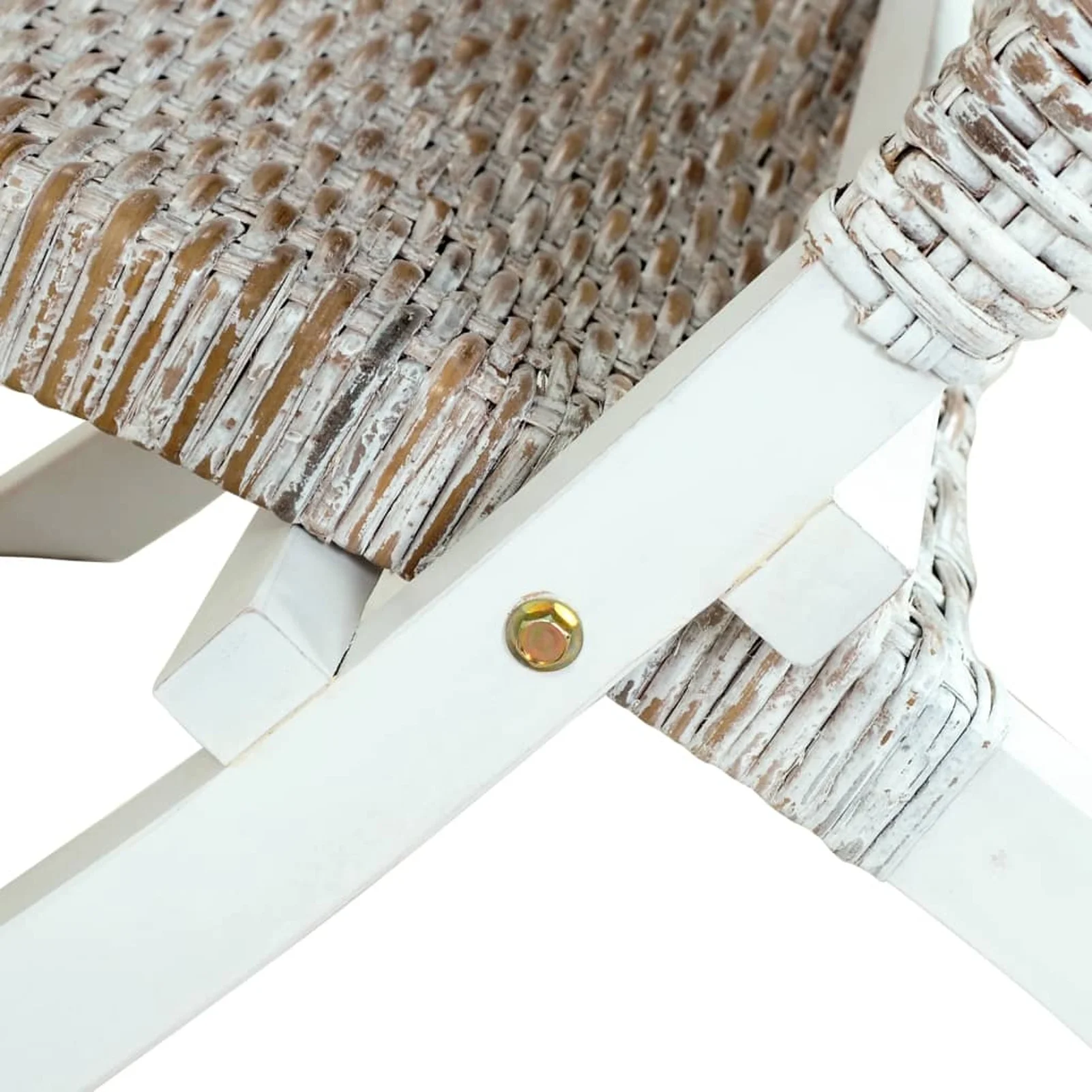 Anself Relaxing Chair White Natural Kubu Rattan and Solid Mahogany Wood