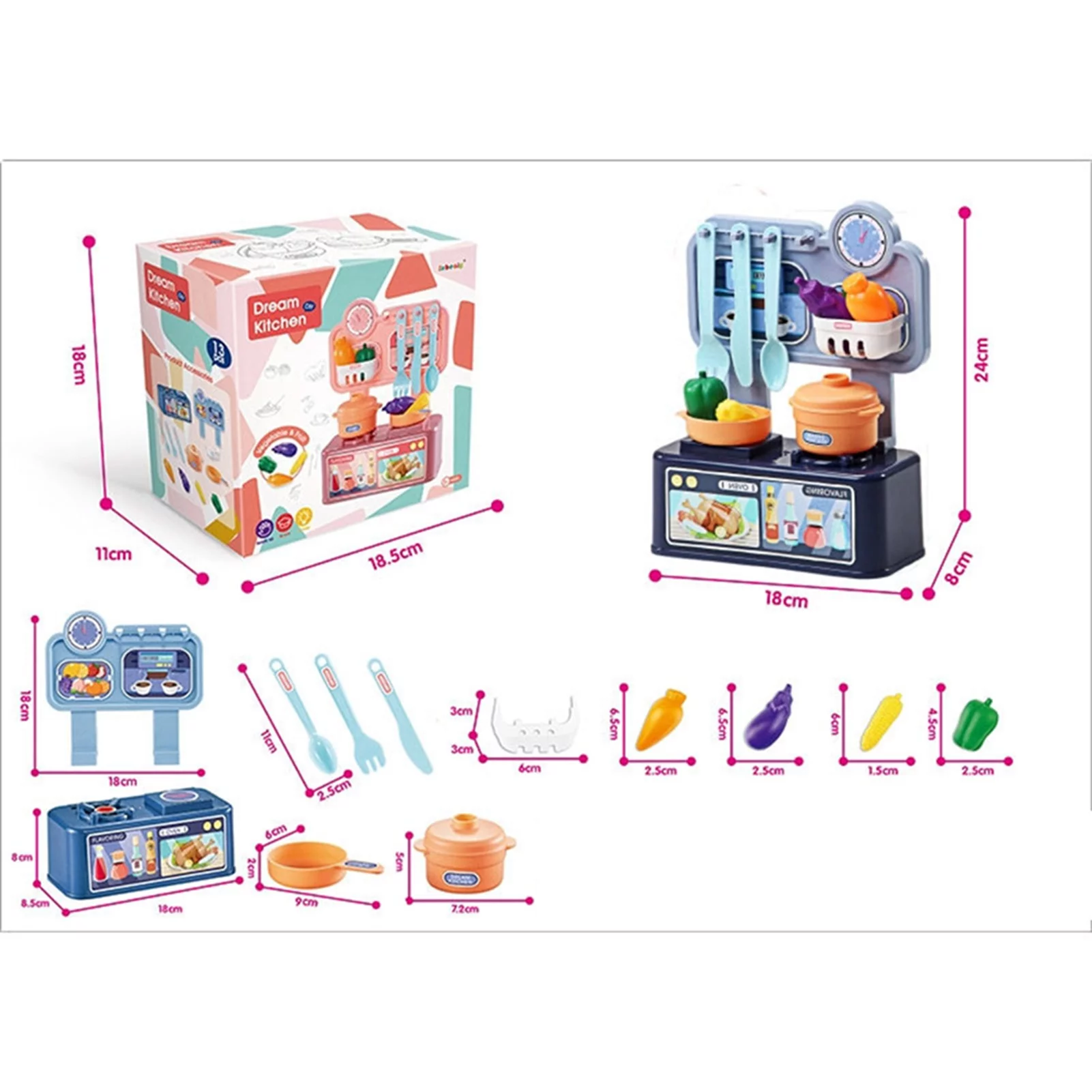 Goldmeet Children Kitchen Toys Plastic Educational Kids Cookware Playset Cooking Toys Birthday Gifts Blue