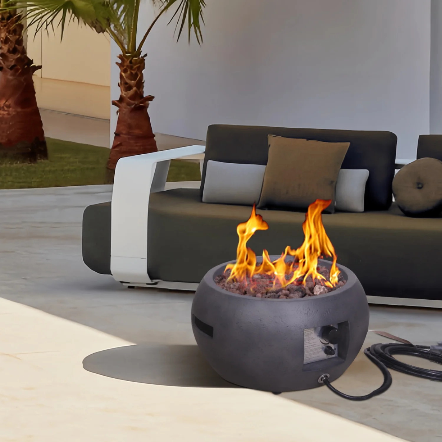Exquisite New Design Faux Concrete Texture Dark Round Outdoor Propane Fire Pit for Enhanced Ambiance and Warmth in Your Space