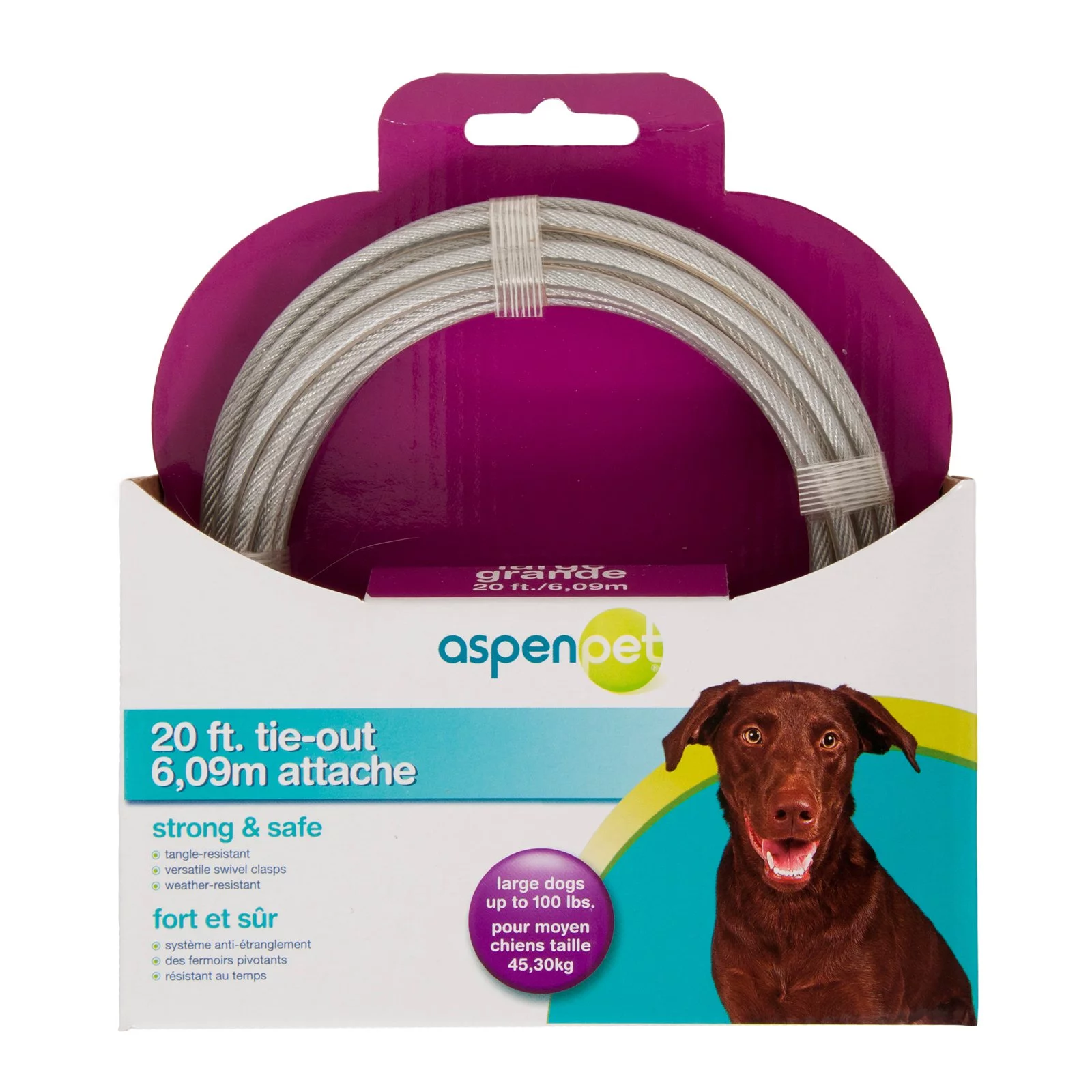 Aspen Pet Heavy Duty Tie-Out Cable for Dogs, 15 ft.