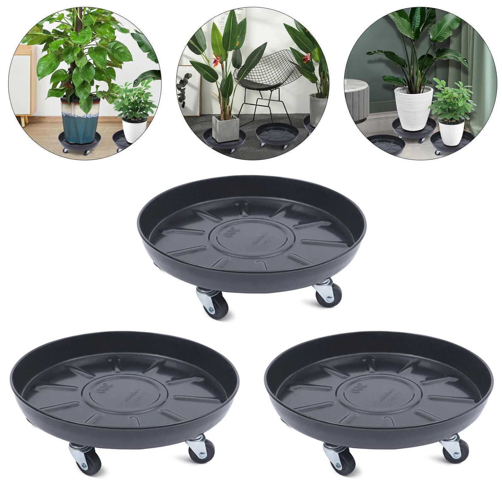 ZhdnBhnos 3Pcs Planter Tray Heavy Duty Plant Dolly Movable Flower Pot Caddy Stand W/ Rolling Wheels