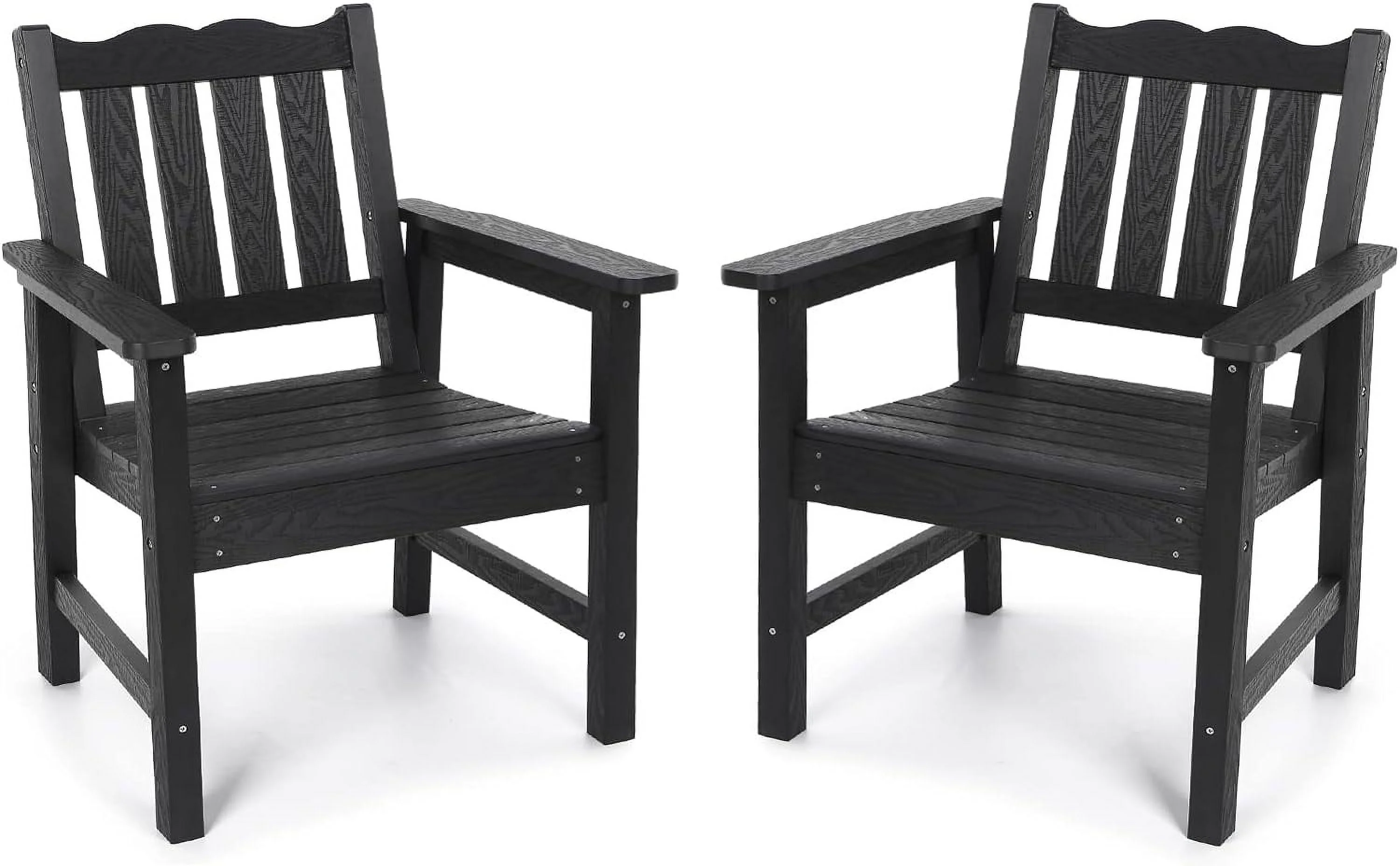 All-Weather Patio Chairs Set of 2, Outdoor Dining Chairs with Curved Backrest, 400 lbs Support Garden Chair, Black