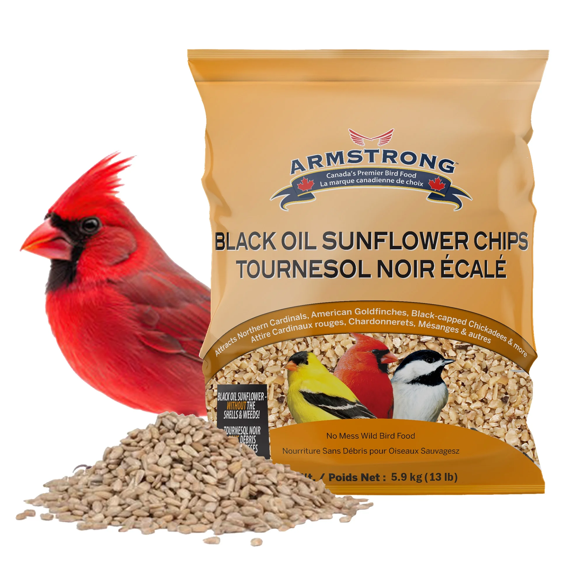 Armstrong Wild Bird Food Black Oil Sunflower Chips Bird Seed Blend, 13lbs