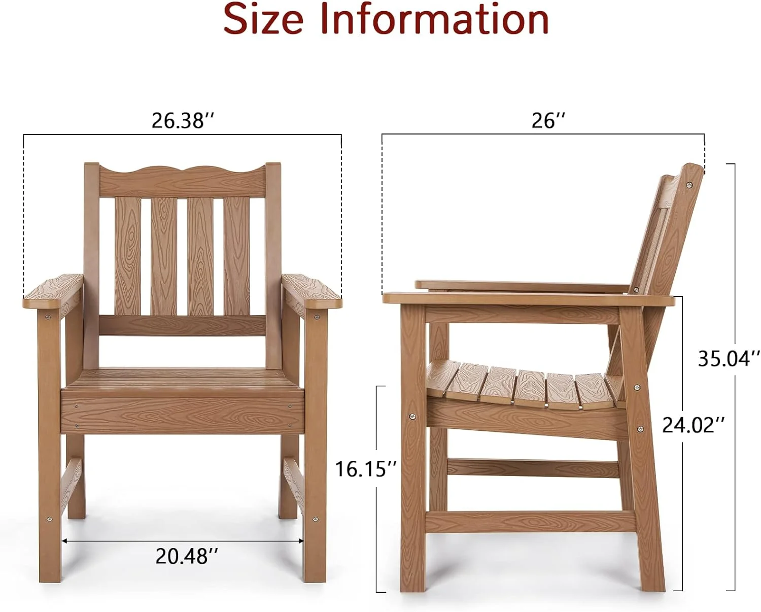 3-Piece All-Weather Garden Chairs Set of 2 with Table, Outdoor Dining Chair with 400 lbs Weight Capacity, Patio Bistro Set for Porch, Backyard, Lawn and Deck, Teak