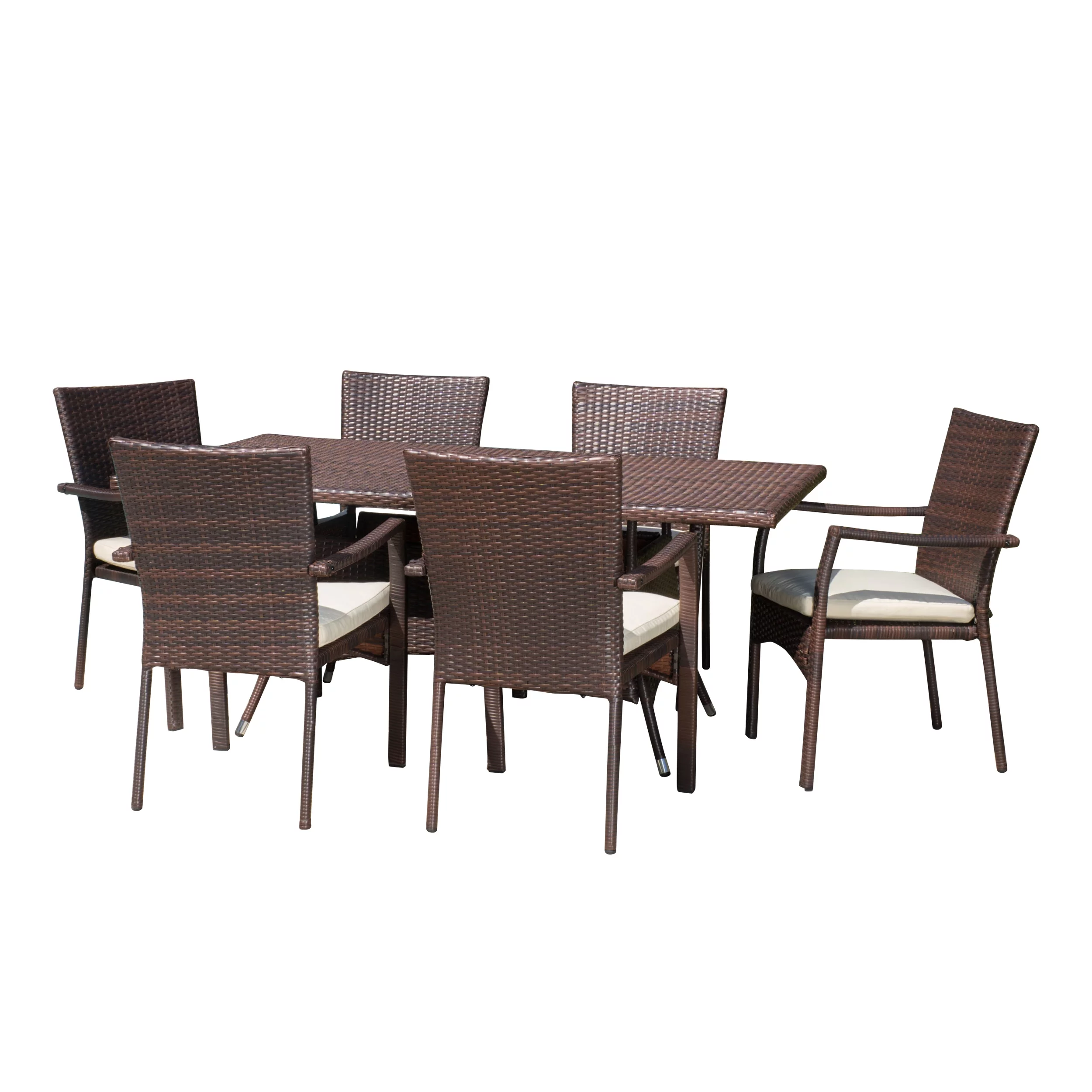 Larson 7 Piece Outdoor Rectangular Wicker Dining Set, Multibrown