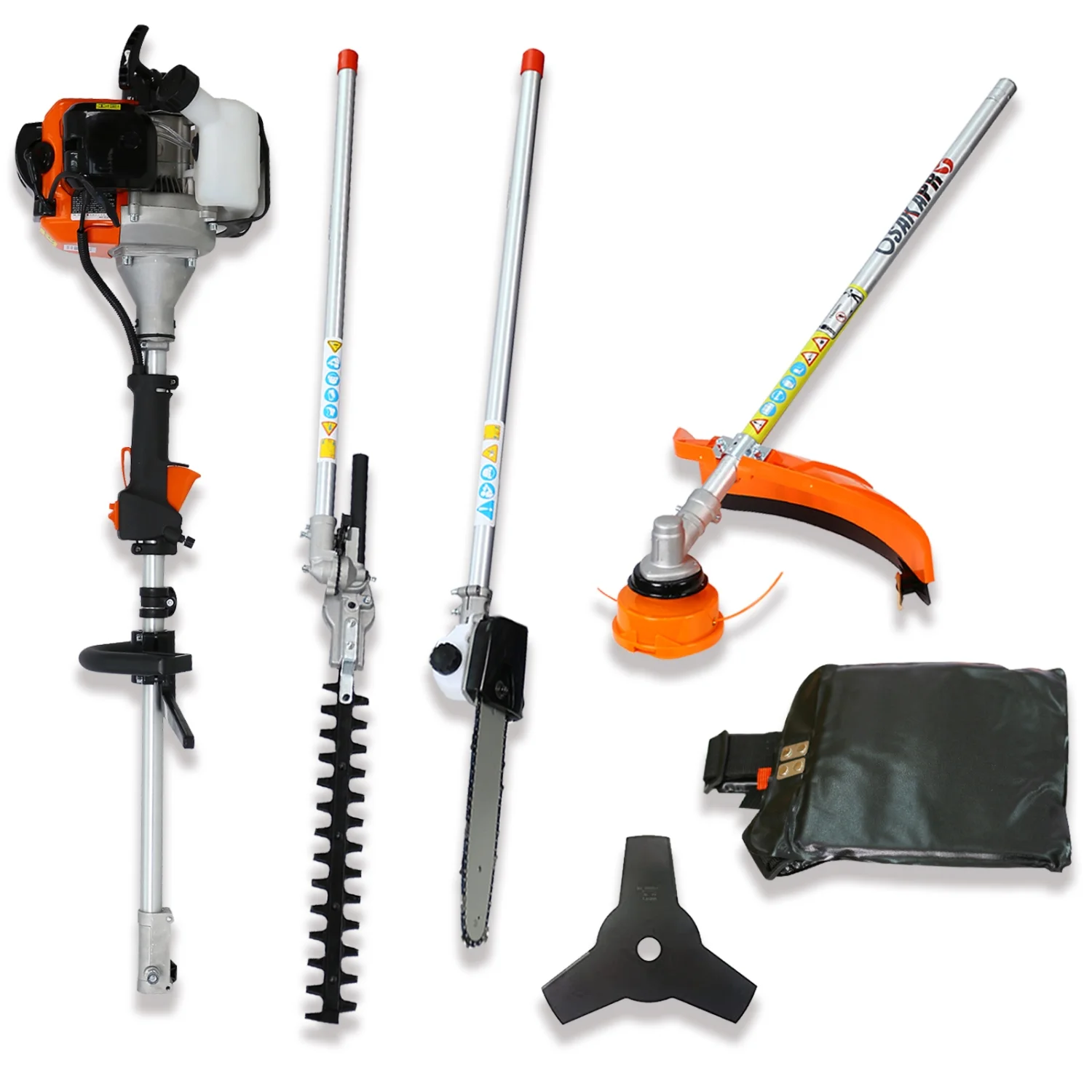 EPA Compliant 52CC 2-Cycle Multi-Functional Garden Tool System with Gas Pole Saw  Hedge Trimmer  Grass Trimmer  and Brush Cutter - Versatile and Efficient 4 in 1 Trimming Tool Set for All
