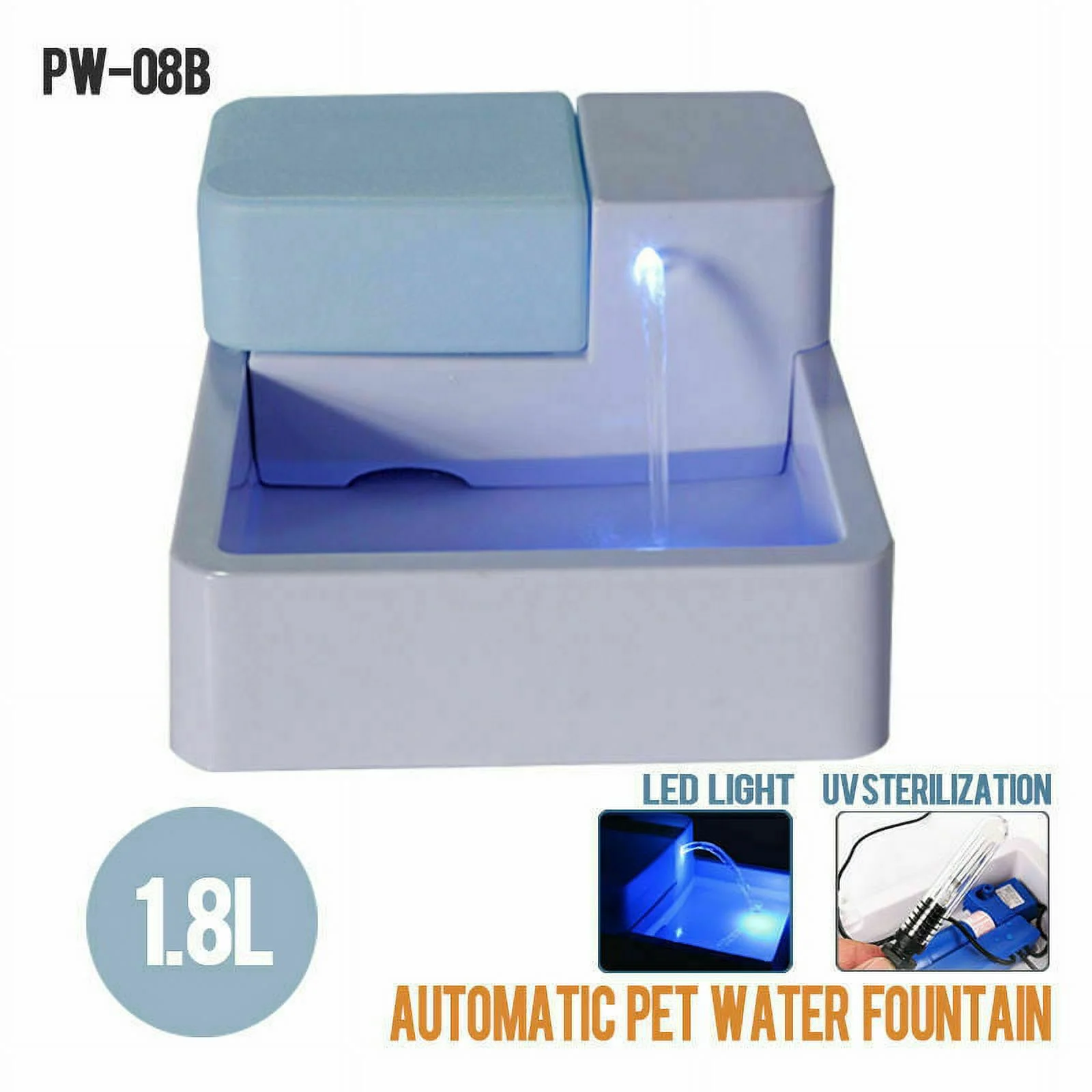 SHANNA 1.8L Automatic Pet Water Fountain Dogs Cats Drinking Bowl Water Dispenser with LED Light +UV Function