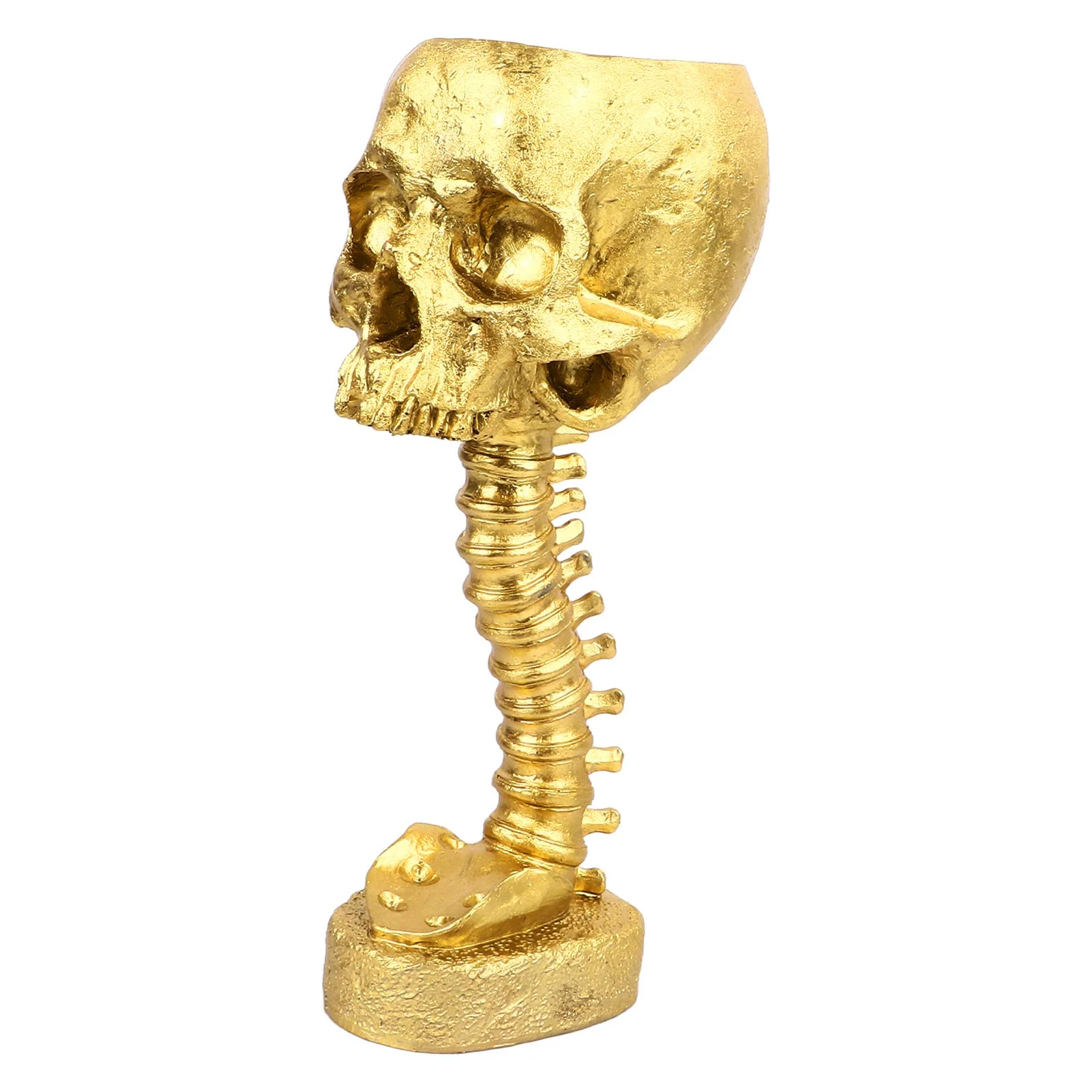 Dekaim Skull Planter Spine Stand Set Innovative Exquisite Decorative Hand Painted Resin Skeleton Flower Pot for Home Garden(Gold)