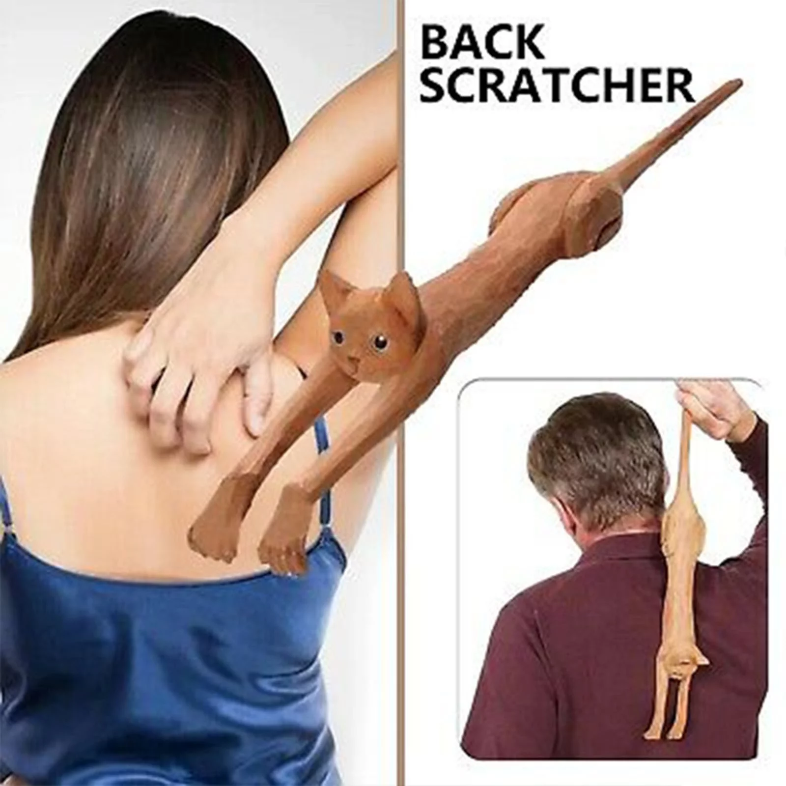 NLLSHGJ Back Cat Scratcher Long Handle Back Rake Wooden Massage Scratcher Massager