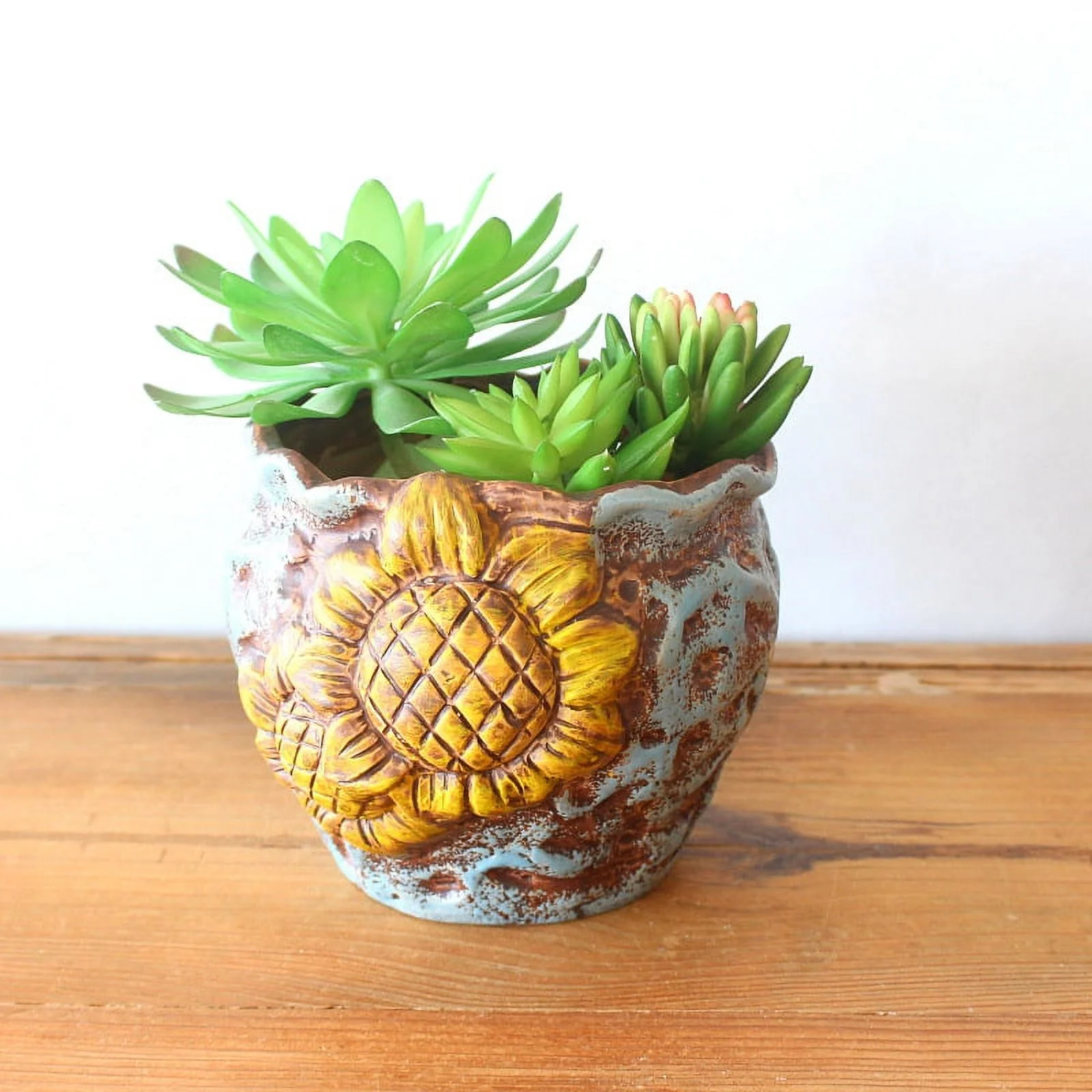 Hand-painted Ceramic Succulent Planter - Vintage Tree Stump Flower Pot for Succulents