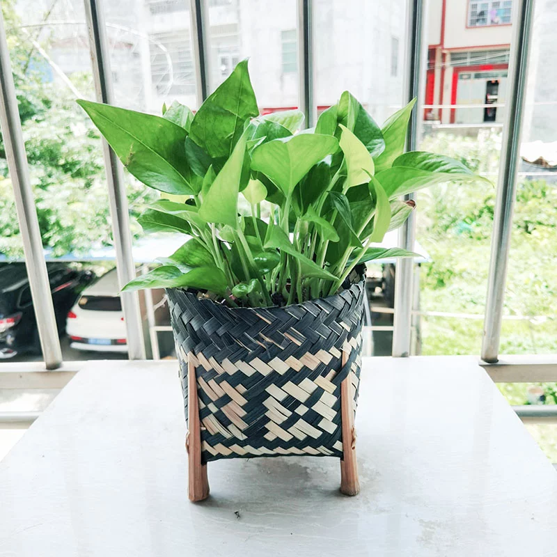 Tiabiaya Hand-Woven Straw Flower Basket Household  Basket Vase Japanese-Style Dried Barley Flower Vase W/ Tripods