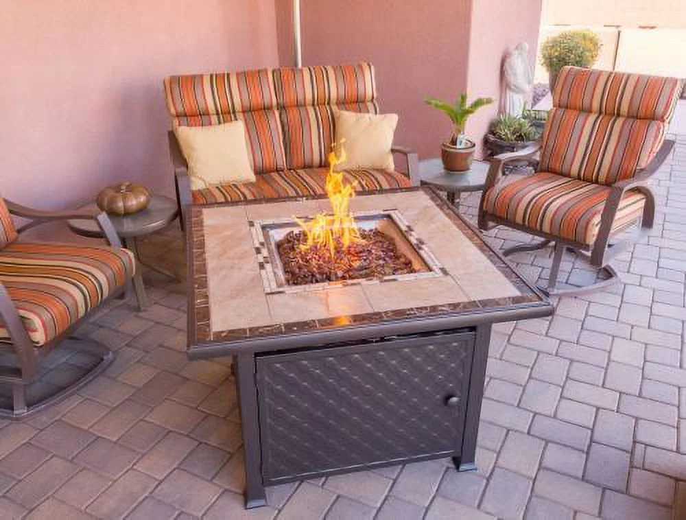 AZ Patio Heaters GFT-51030A Square Marble Tile Top Propane Fire Pit, Bronze - 28 x 40 x 40 in.