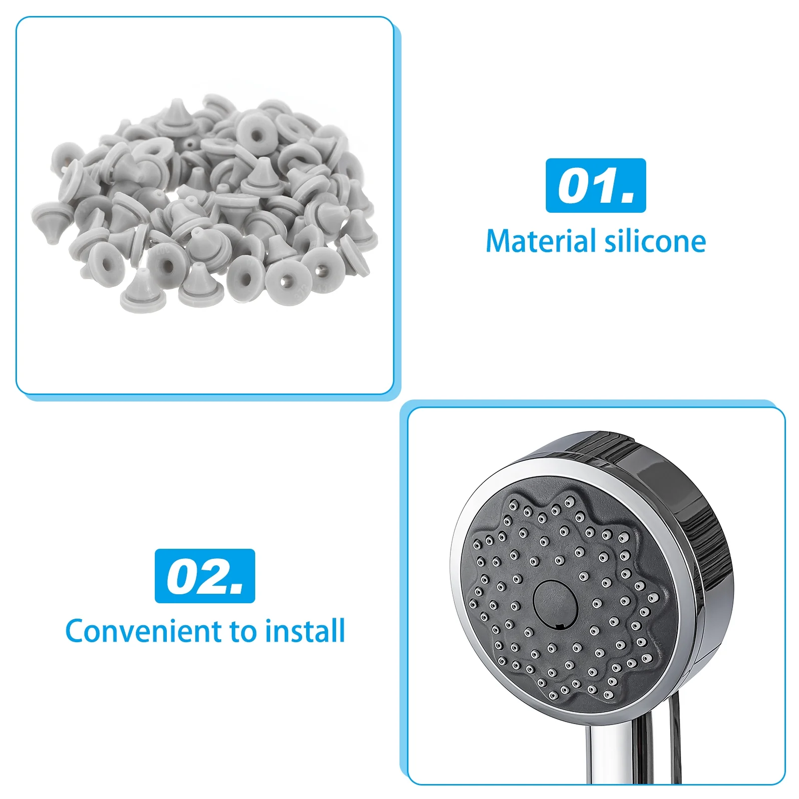 10pcs Shower Head Replacement Nozzles, Silicone Nozzle Sprinkler Spout Round Nib Fit 5mm Hole, Light Grey