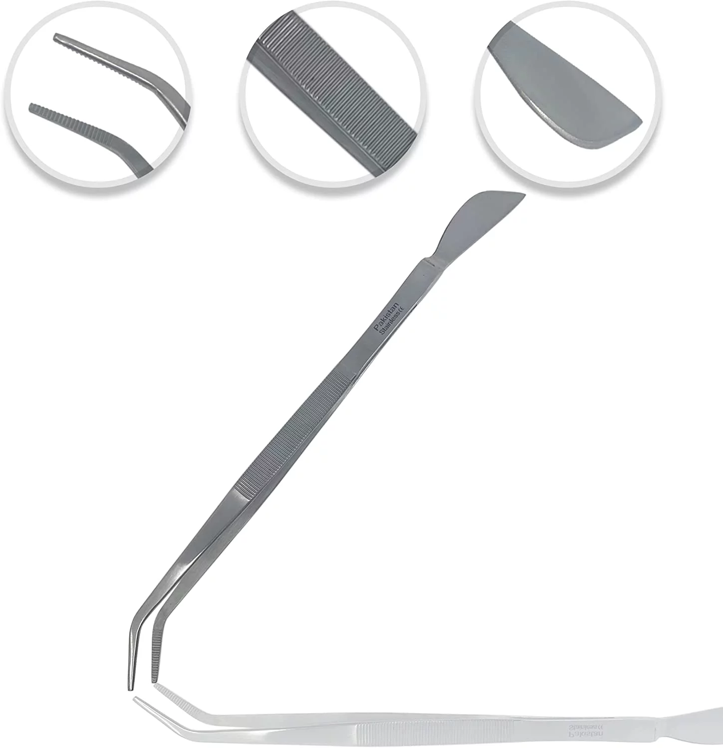 Bonsai Gardening Tweezer with Blade Spatula 8-1/4in (210mm) Stainless Steel for Micro Landscape, Diamond Painting, Electronic Components (Stainless Steel, Straight Blade)