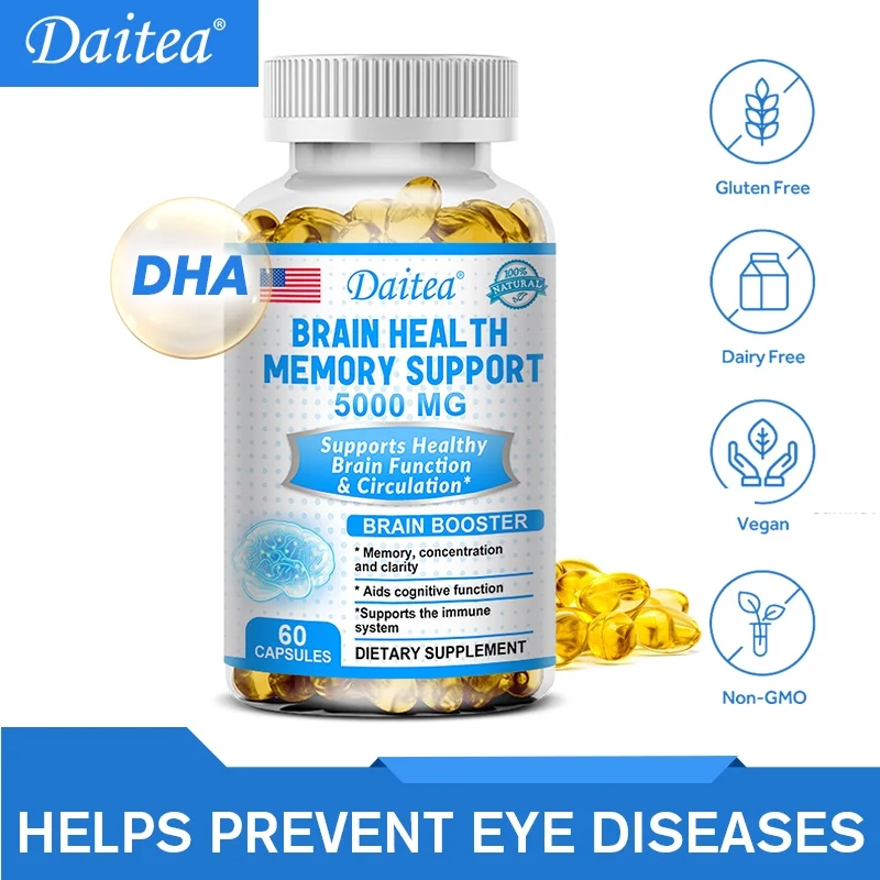 Daitea 5000Mg Brain Health Dietary Supplement - Contains Ginkgo + Vitamin B6 - Brain Health Memory Support - 30/60/120 Capsules