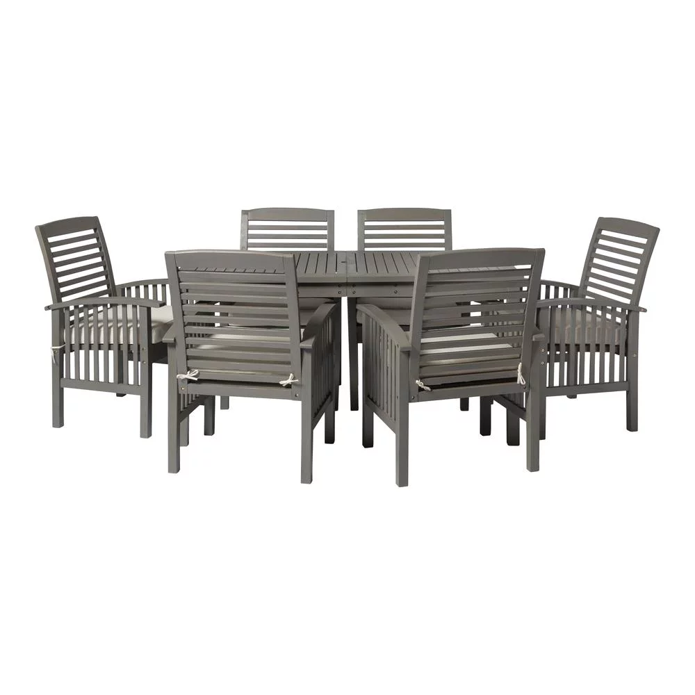 Walker Edison 7-Piece Modern Outdoor Patio Dining Set in Gray Wash