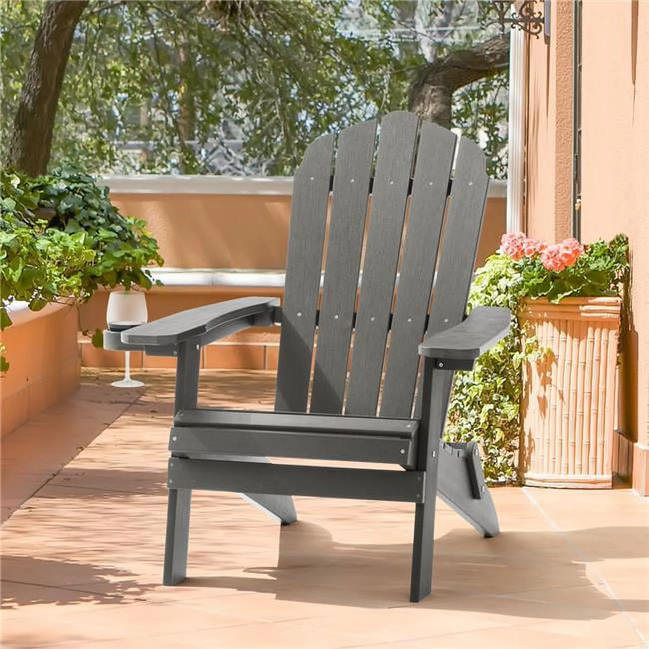 SANLUCE  Charcoal Gray Outdoor Plastic Folding Adirondack Chair Patio Fire Pit Chair for Outside