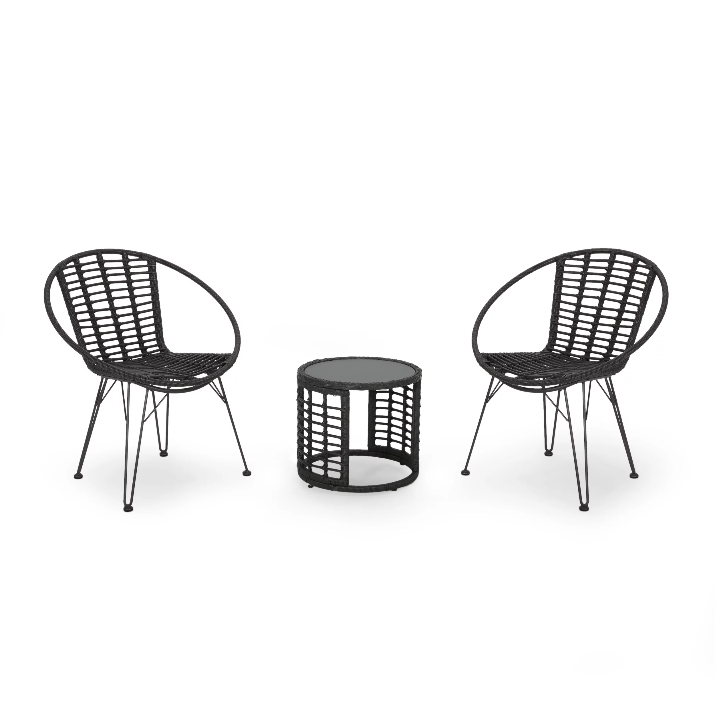 GDF Studio Zeferino Outdoor Modern 2 Seater Wicker Chat Set, Gray and Black