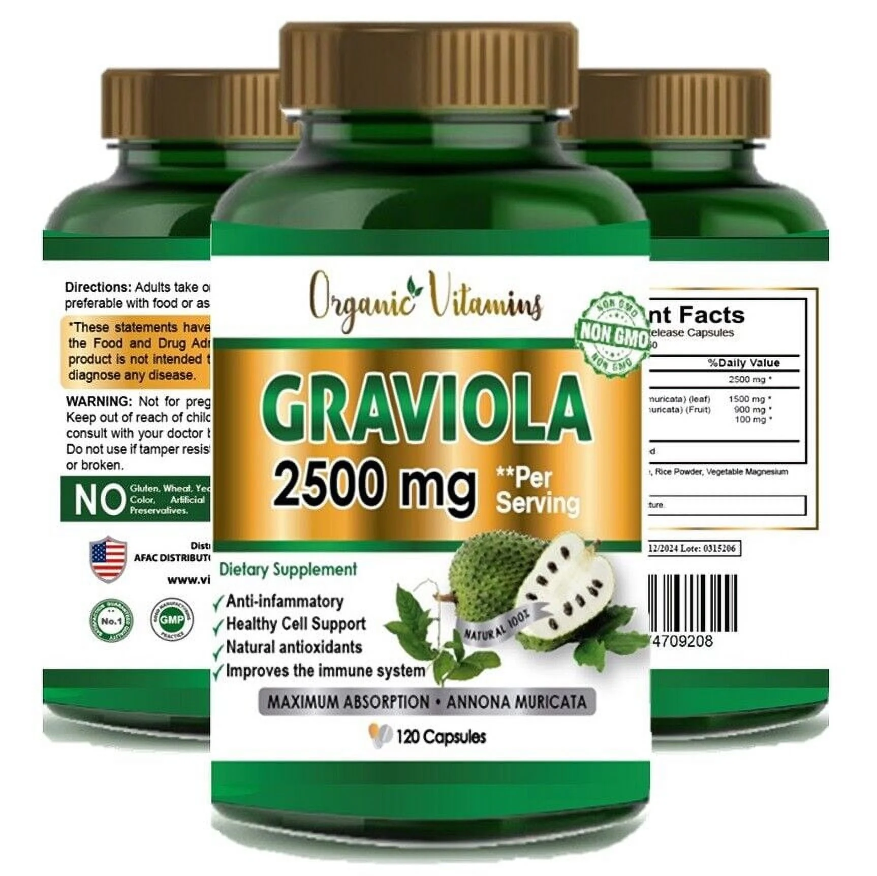 Graviola Capsules Pure Natural Soursop 2500mg -120 Capsules