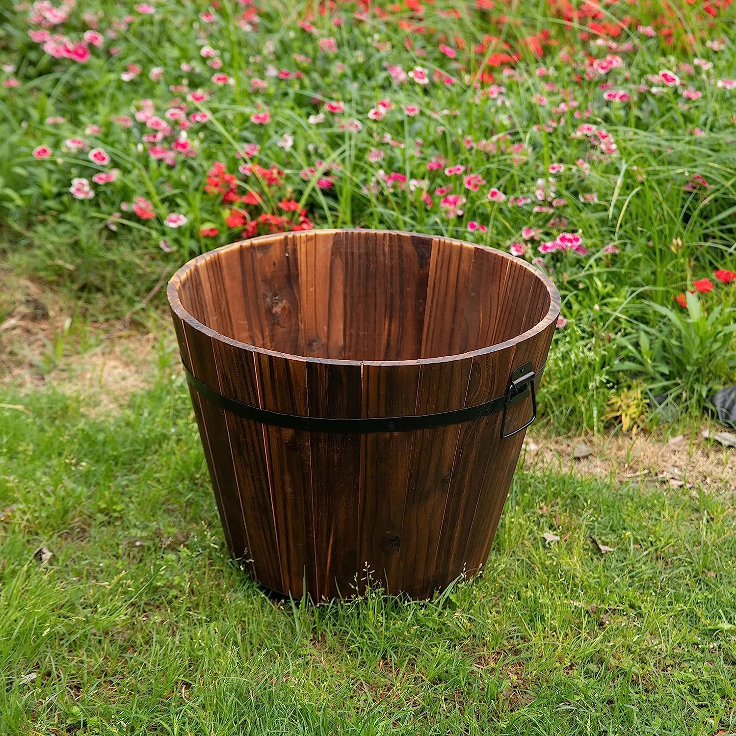 Wooden Whiskey Barrel Planters (14