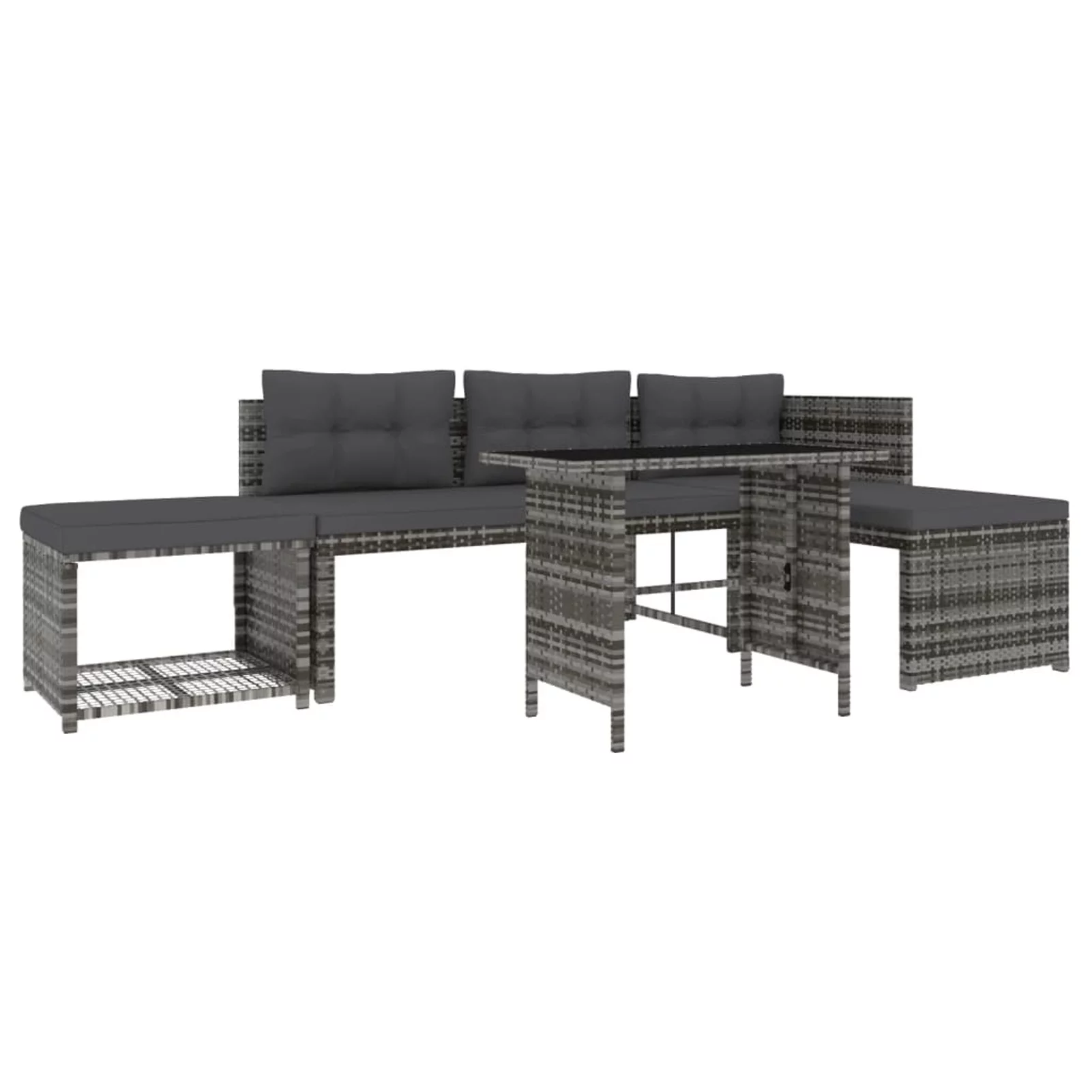 OWSOO 4 Piece Patio Dining Set with Cushions Gray Poly Rattan