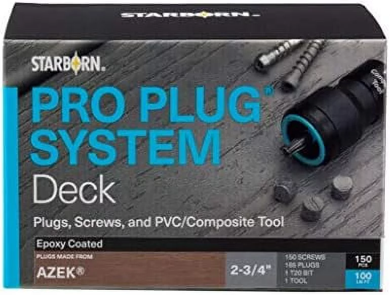 Pro Plug System Plugs And Epoxy Screws For Azek Mahogany, 165 Plugs For 100 Lin Ft (Covers 40 Sq Ft), 150 Epoxy Screws And Pro Plug PVC Tool