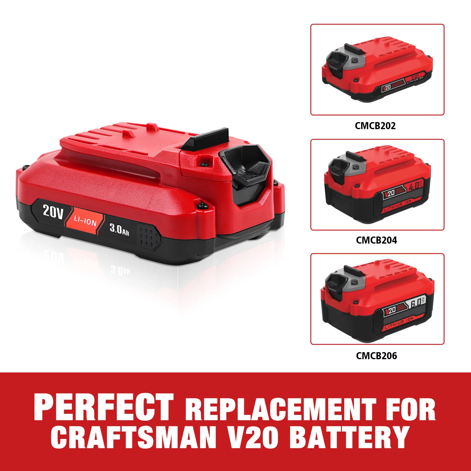 2Pack DSANKE 3000mAh 20V Battery for Craftsman V20 Lithium Ion Battery CMCB206 CMCB204 CMCB204-2 CMCB202 CMCB202-2 CMCB201 CMCB209 Craftsman V20 Battery Craftsman 20V Battery