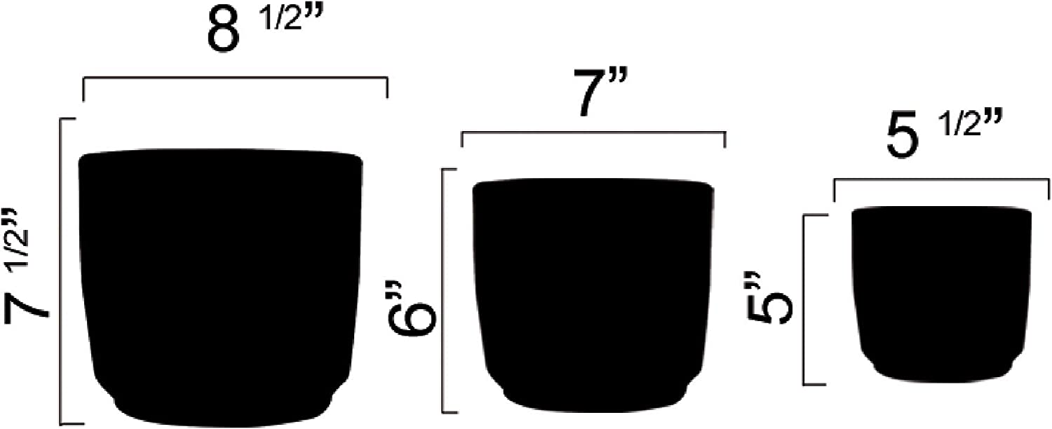 3 Piece Cylinder Shaped Flowerpots - Handmade Planters for Indoor & Outdoor Plants - Home Decor Pot Set Includes: Small 5