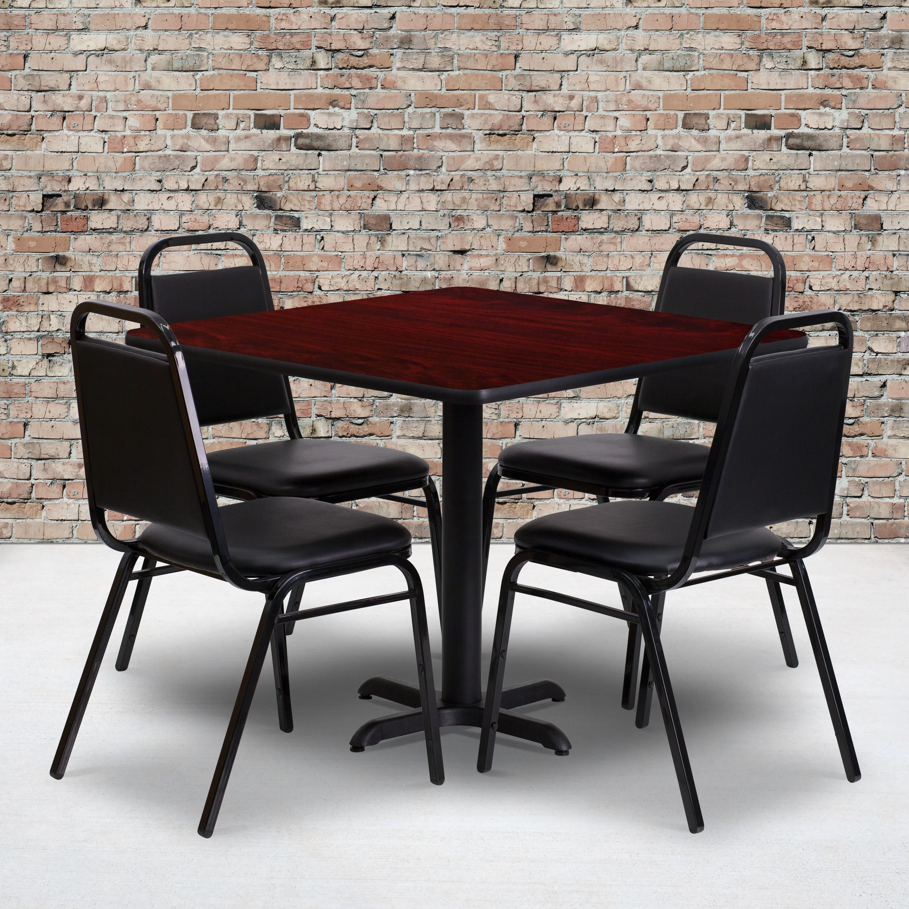 Flash Furniture 36'' Square Laminate Table Set with X-Base and 4 Trapezoidal Back Banquet Chairs