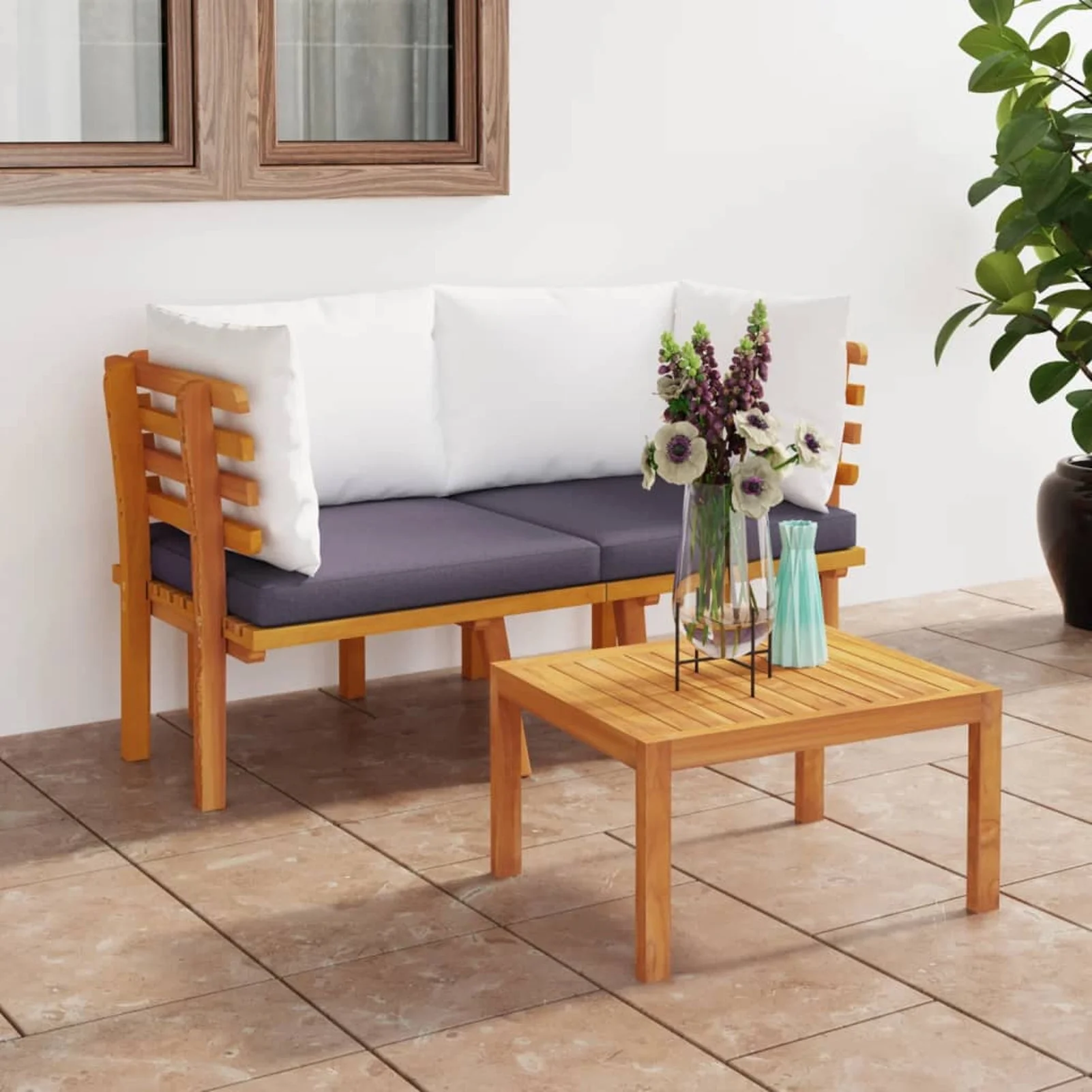 Irfora 2-Seater Patio Sofa with Cushions Solid Acacia Wood
