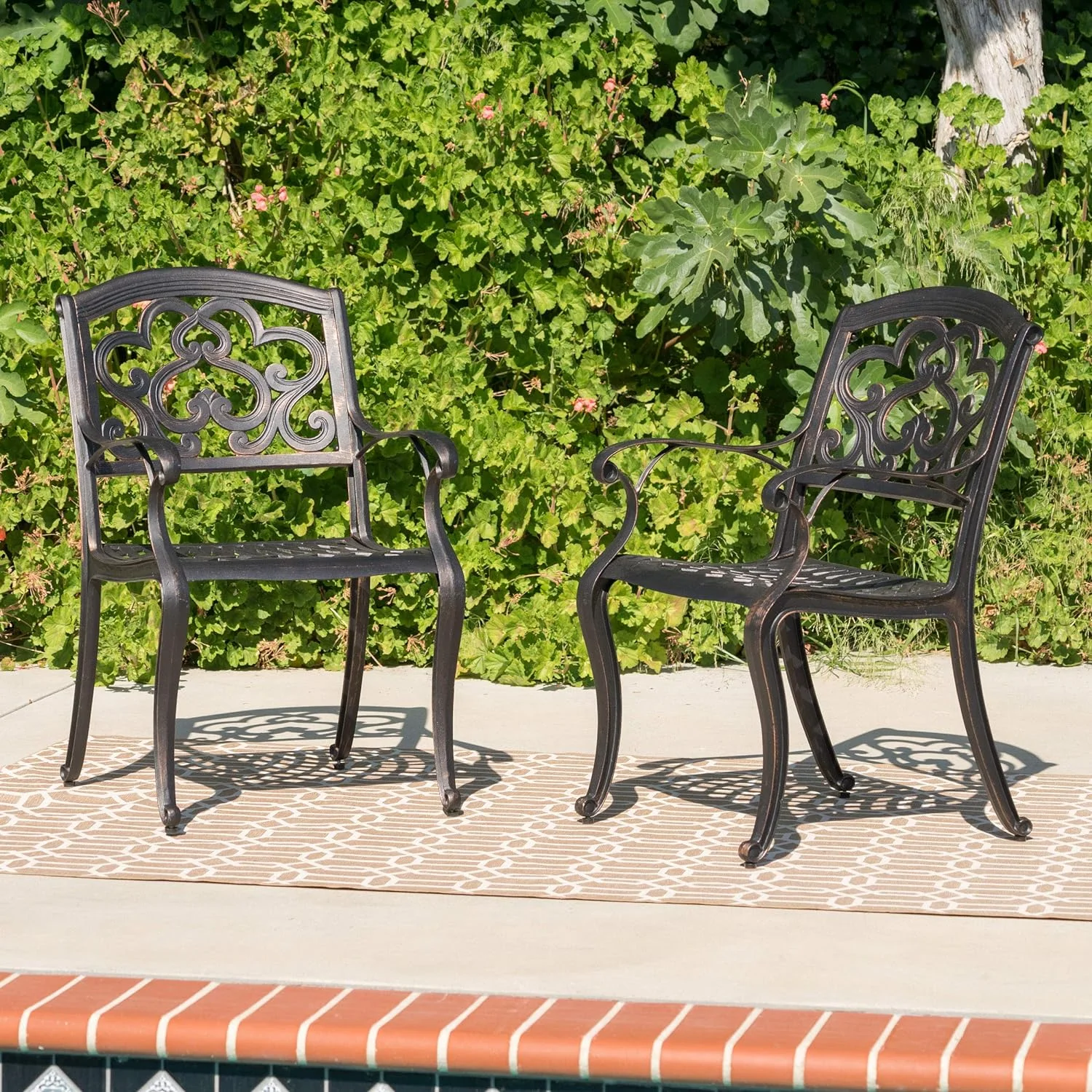 Austin Outdoor Cast Aluminum Dining Chairs, 2-Pcs Set, Shiny Copper