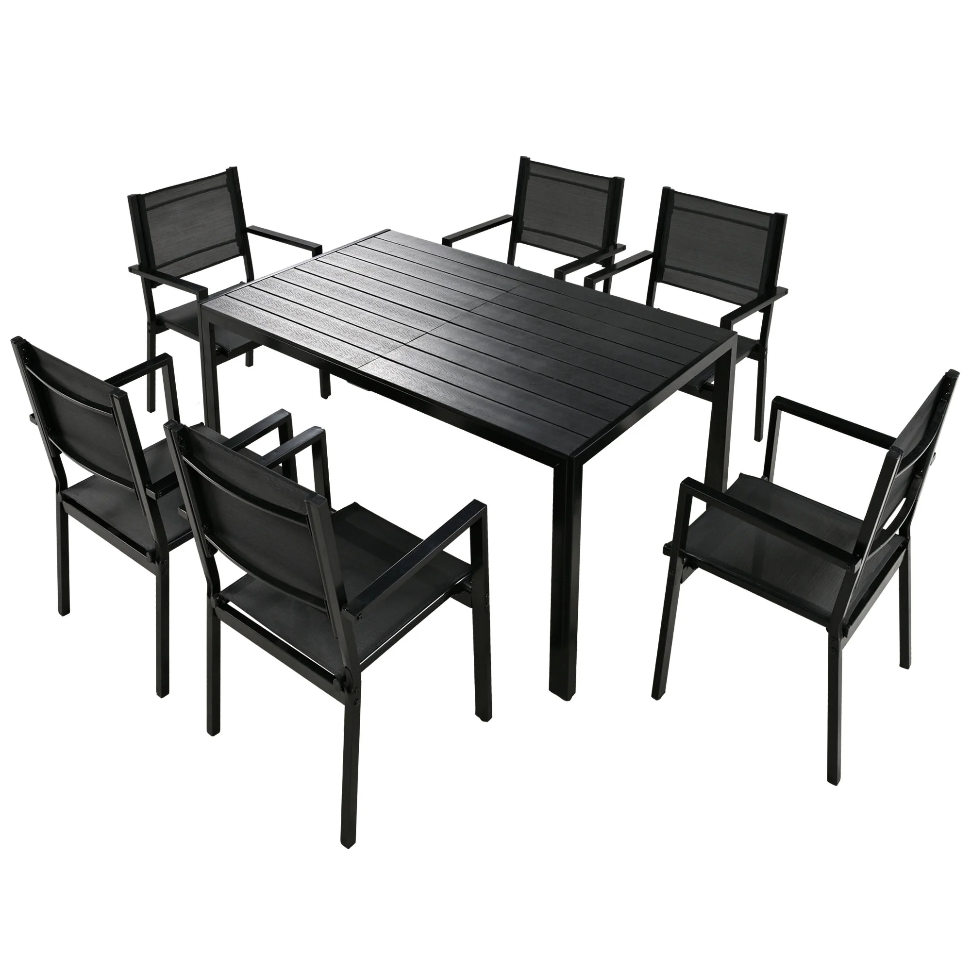 Churanty Patio Metal Dining Set for 6, 7 Pieces All Weather Outdoor Steel Table and Chairs Set for Garden and Backyard, Black
