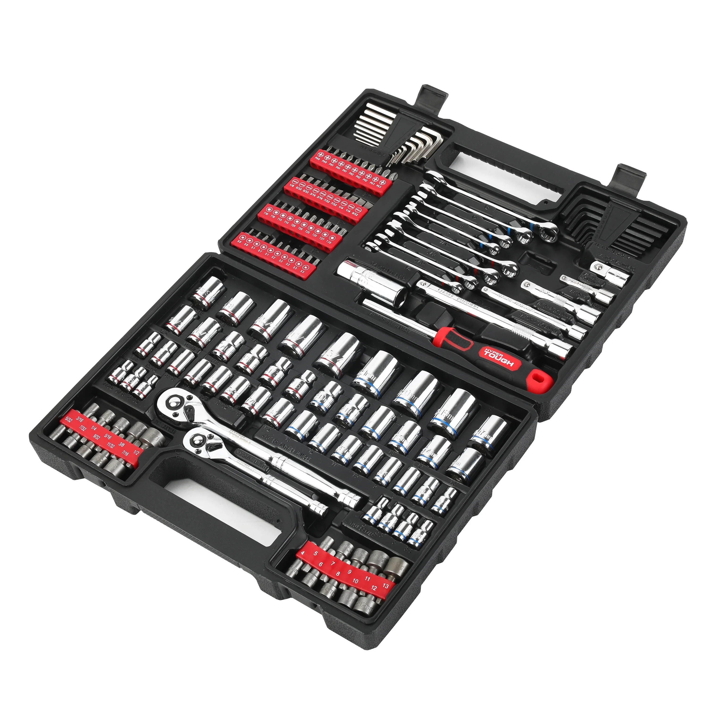 Hyper Tough 144-Piece 1/4, 3/8 and 1/2-inch Drive Mechanics Tool Set, Chrome Finish