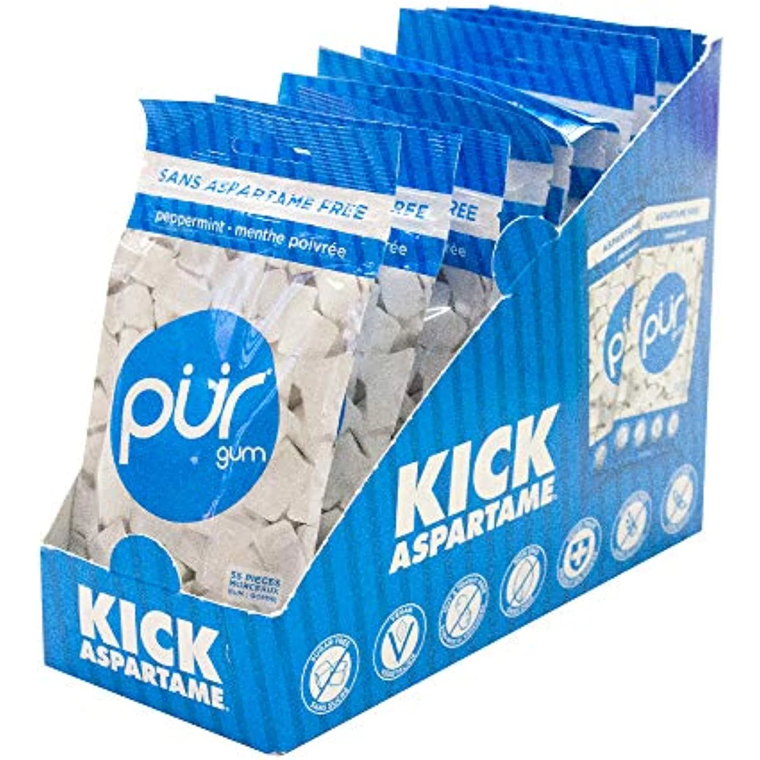 Pur Gum Sugar Free Chewing Gum With Xylitol, Aspartame Free + Gluten Free, Vegan & Keto Friendly - Natural Peppermint Flavored Gum, 55 Pieces (Pack Of 12)