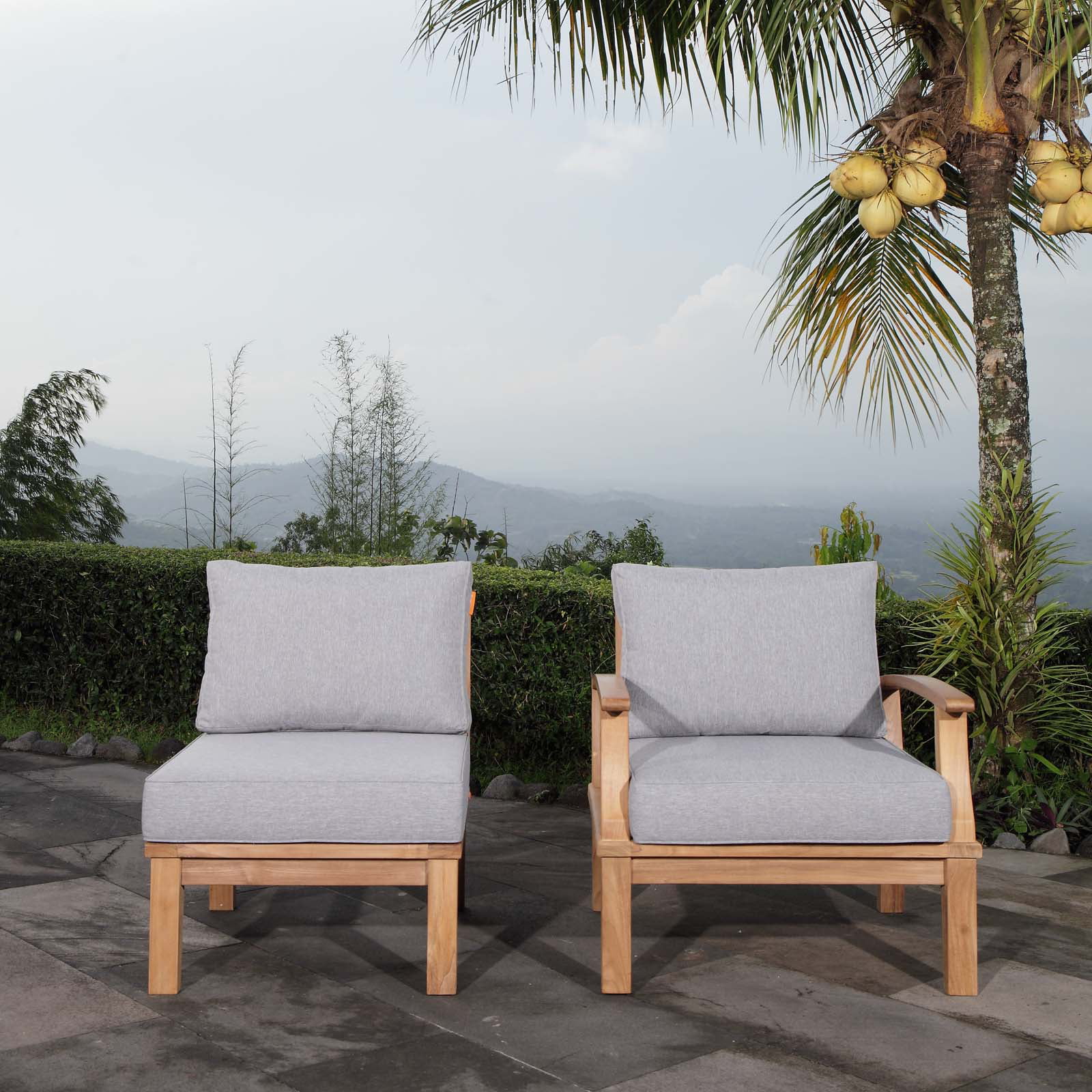 Modway Marina 2 Piece Outdoor Patio Teak Set in Natural Gray