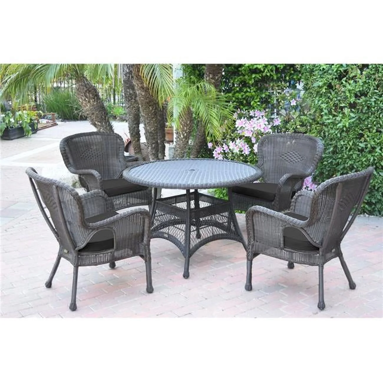 Jeco W00215-D-G-FS017 5 Piece Windsor Espresso Wicker Dining Set with Black Cushion