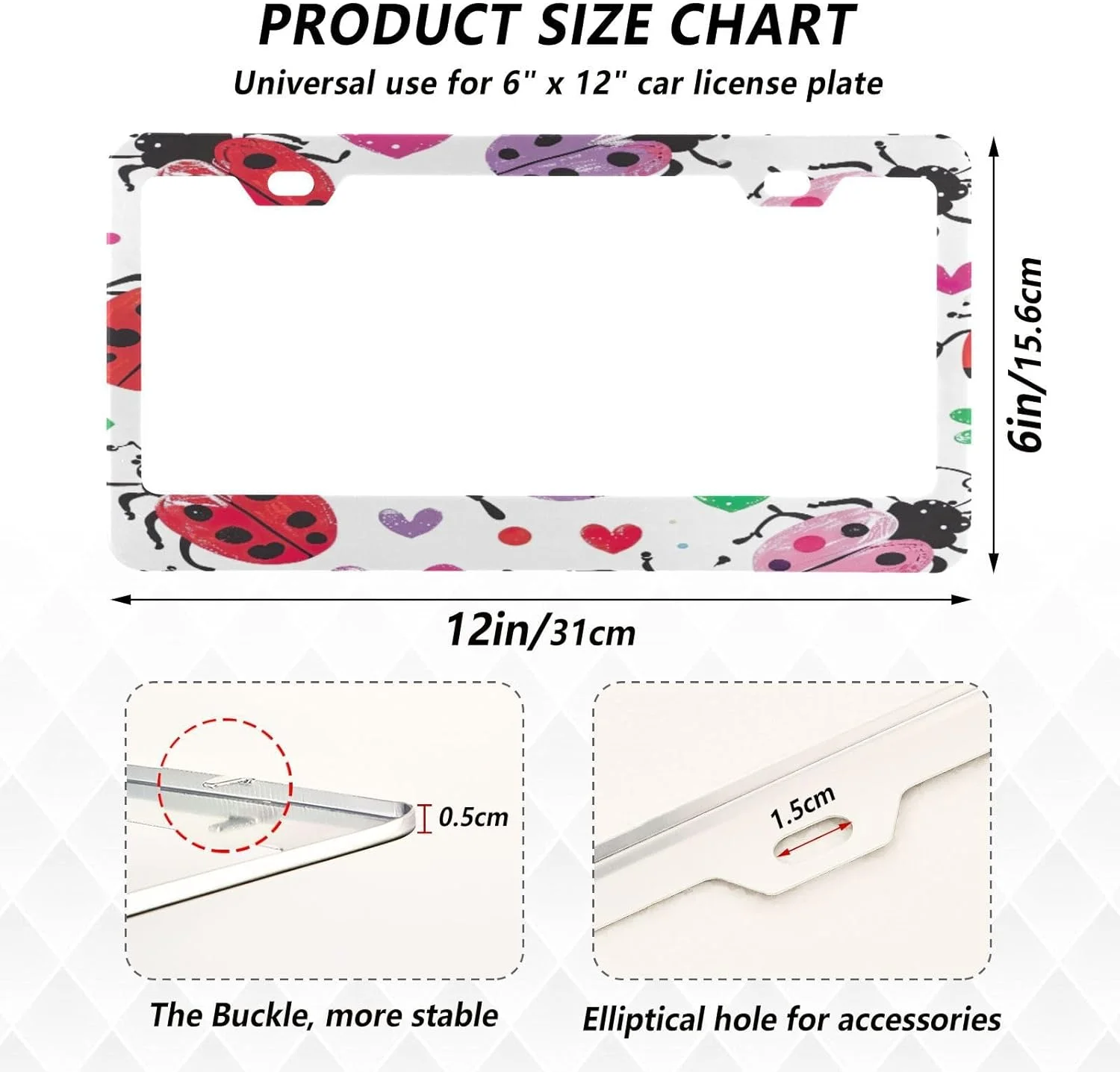 Coolnut red Beetle Ladybug License Plate Frames 2 Packs,License Plate Covers,Universal Aluminum Tag Frame for Front and Rear Car Tags340 Home Decor