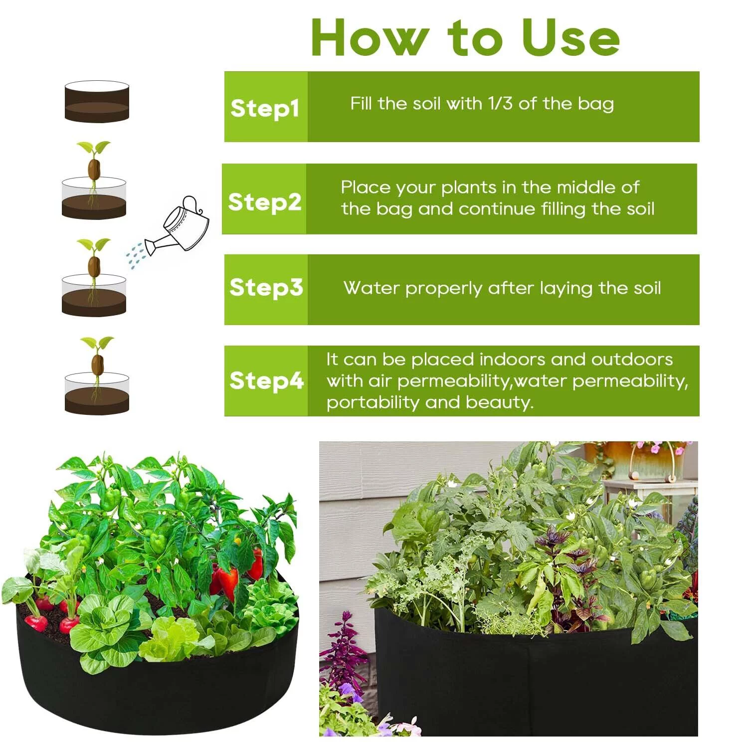 1-30 Gallon Plant Grow Bags Fabric Pot Nursery Soil Bag Thickened Nonwoven Bag