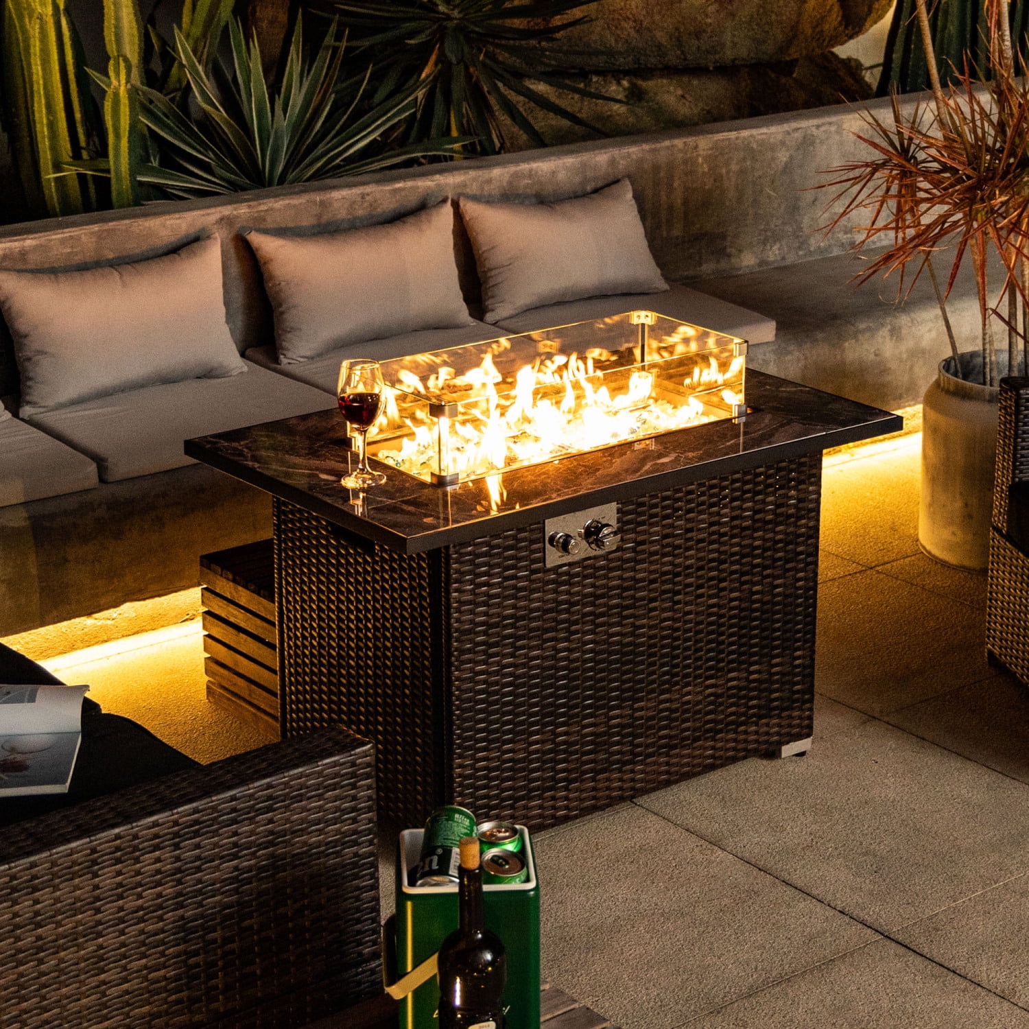 Stylish 44-inch Outdoor Propane Fire Table with Ceramic Tabletop - Gas Fire Pit for Patio and Garden Use - Enhance Your Outdoor Space with this Elegant Fire Feature