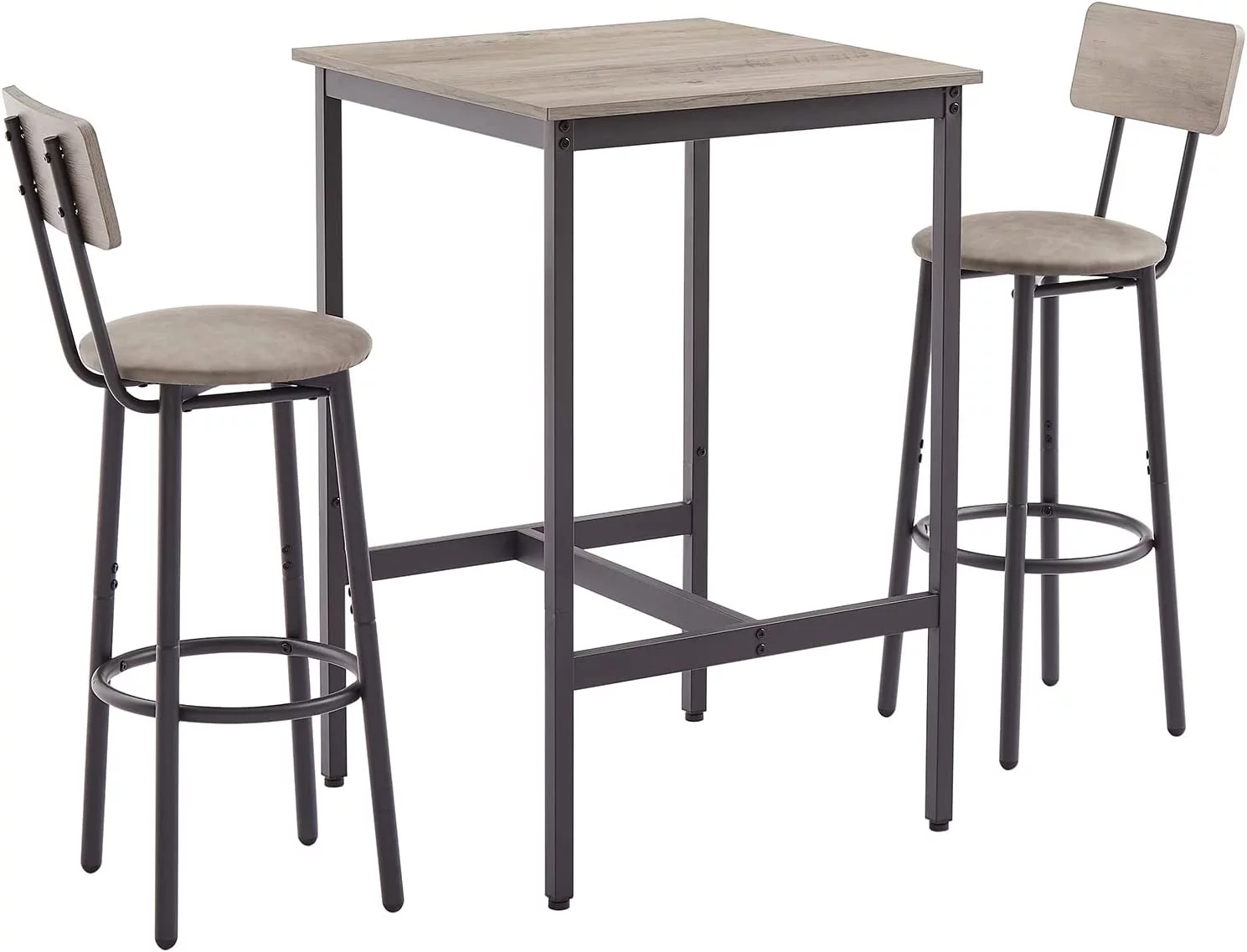 CLKHGFAR 3-Piece   Set for 2  Small 2-Tier Round Bistro Pub Dining  & PU Upholstered Stools with Backrest  Counter Height  and Chairs Set for Kitchen Small Space  Grey