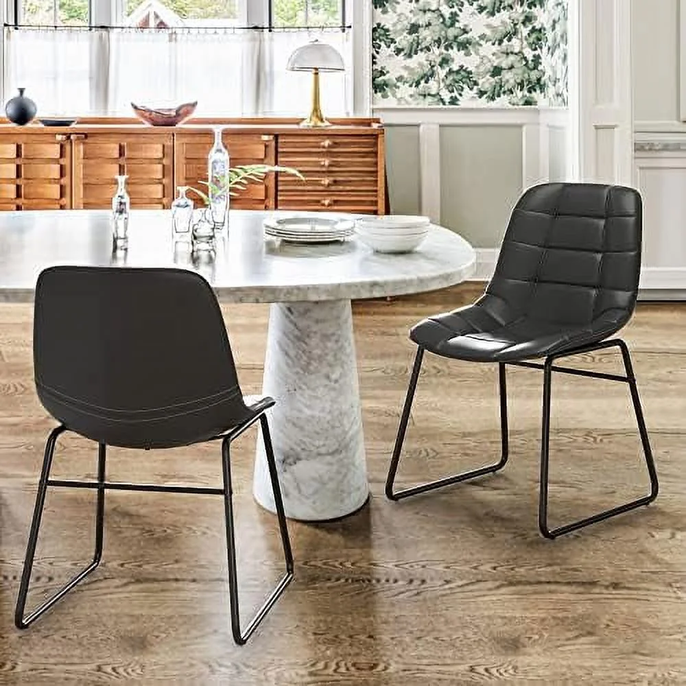 HBLUKDL Indoor/Outdoor Faux Tufted Leather Dining Chairs  Urban Armless Upholstered Checkered Pattern Leather and Metal Legs  for Kitchen Island  Restaurant  Coffee Shop  18" Set of 4