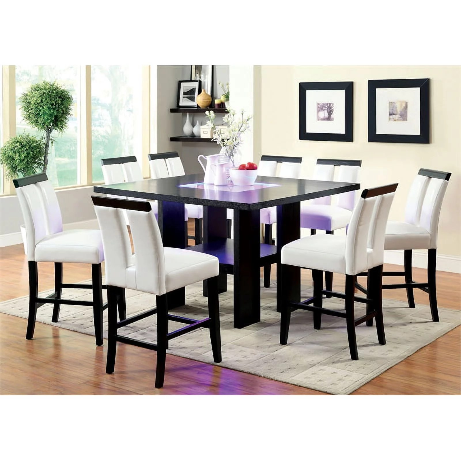 Furniture of America Jalen Wood 7-Piece Counter Dining Set with LED in Black