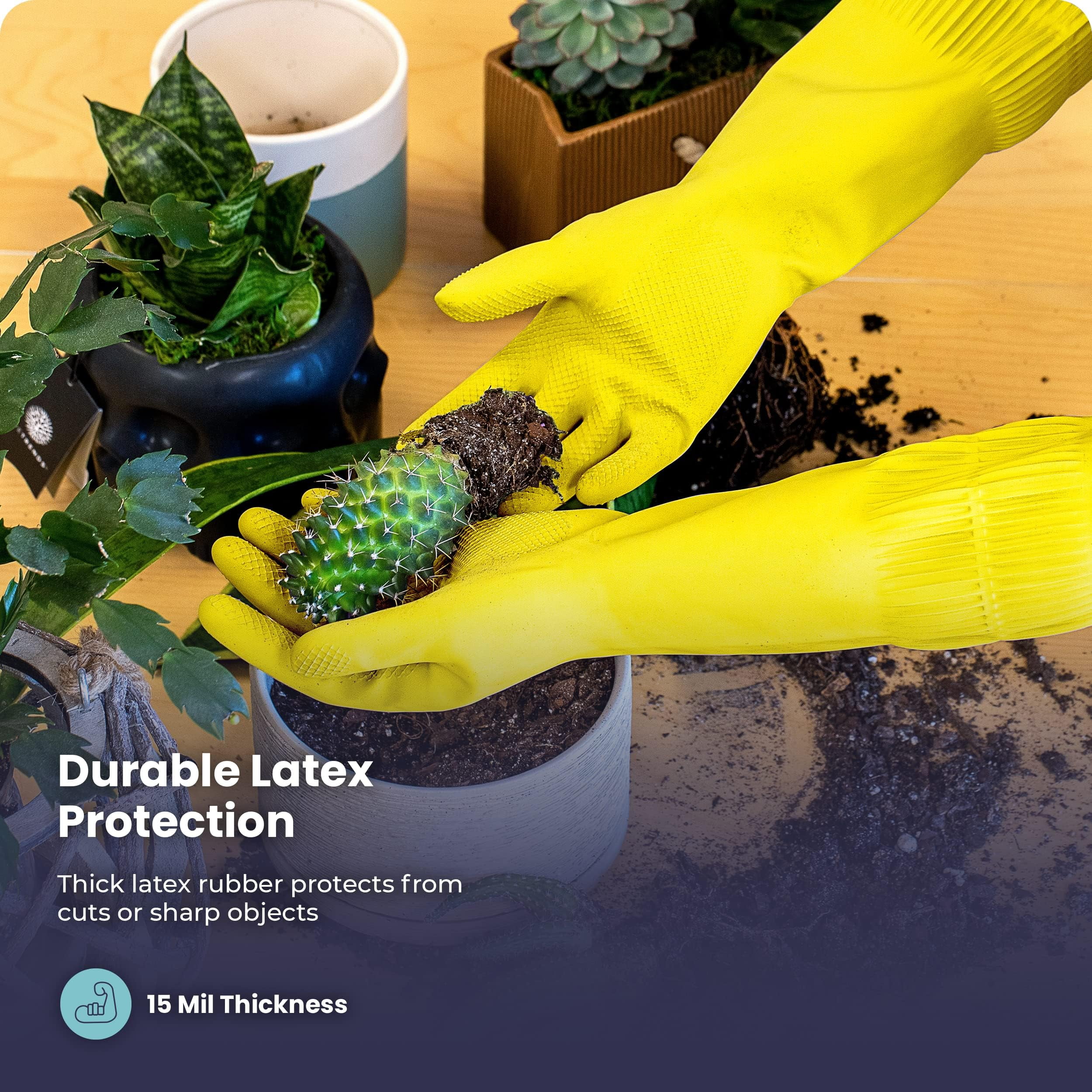 FMP Brands 12 Pairs Extra Long Dishwashing Gloves, 15 Inch Long Rubber Gloves for Washing Dishes, Non-Slip Cleaning Gloves, Latex Dish Gloves for Kitchen, Bathroom, Gardening (Medium, Yellow + Purple)