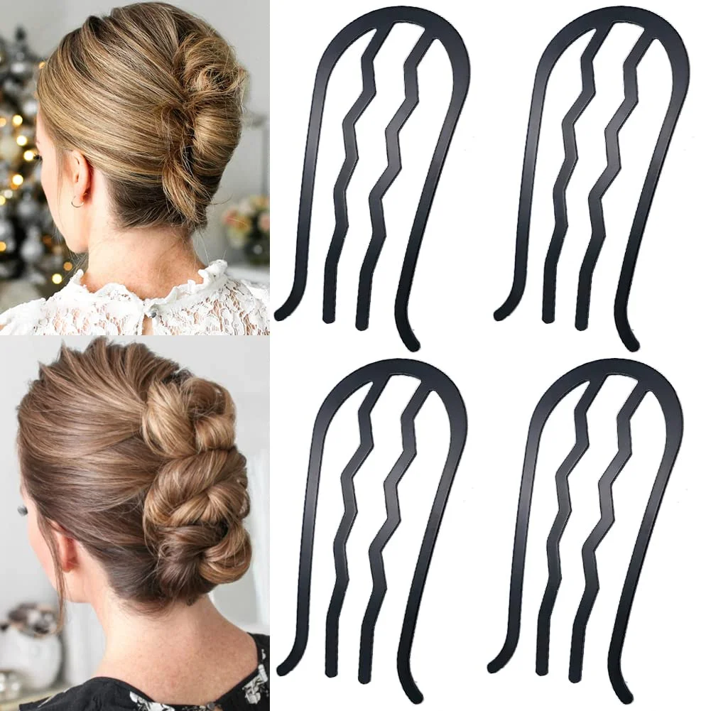 4 Piece U Shape Hair Combs Hair Fork for Women Accessories, Hair Side Combs for Updo Bun, French Style Hair Sticks Forks for Vintage Hairstyle French Twist Hair Tool (U Pins)