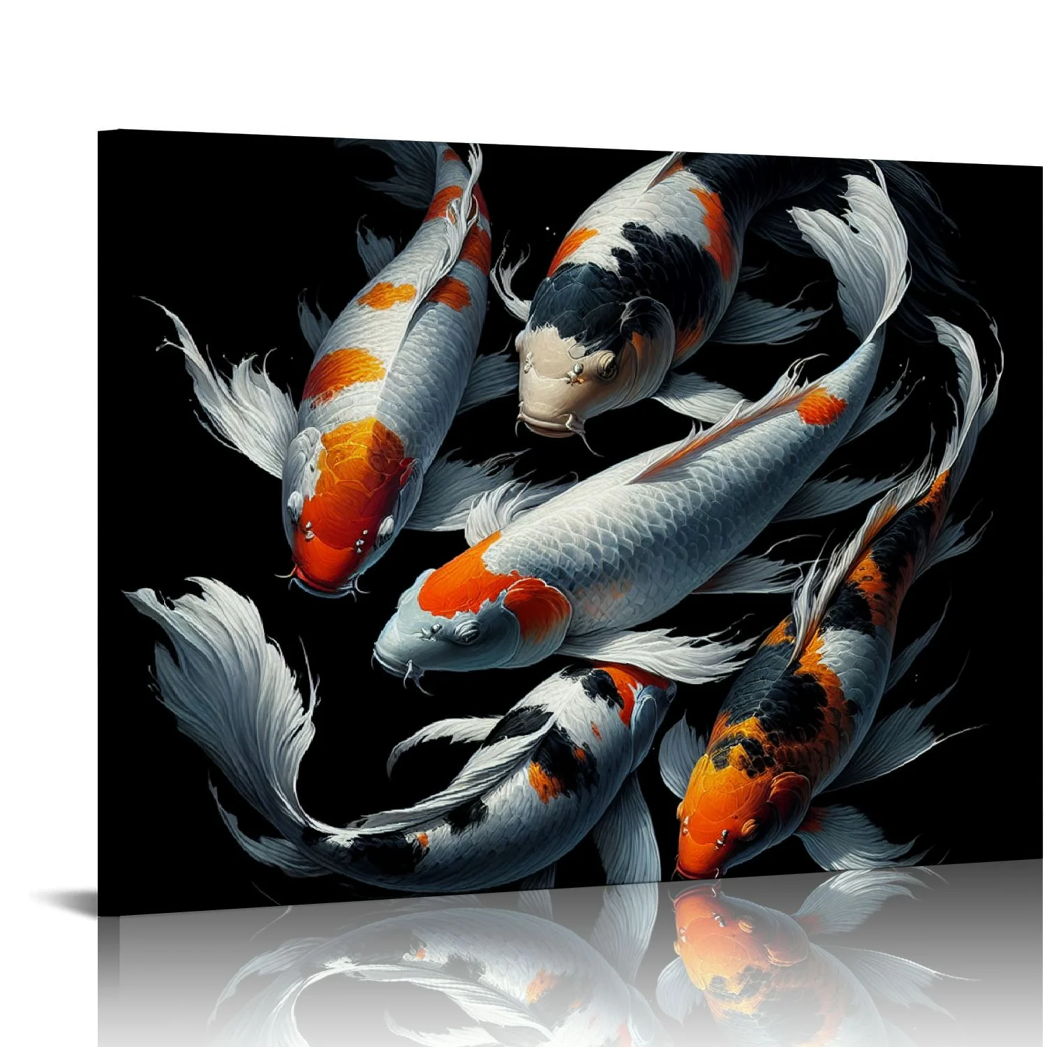 Gotuvs Koi Fish Photography Prints - Glossy Monochromatic Black Orange White Animal Minimalist Wall Art Decor - Japan Carp Water Pond Wildlife Animal Aquatic